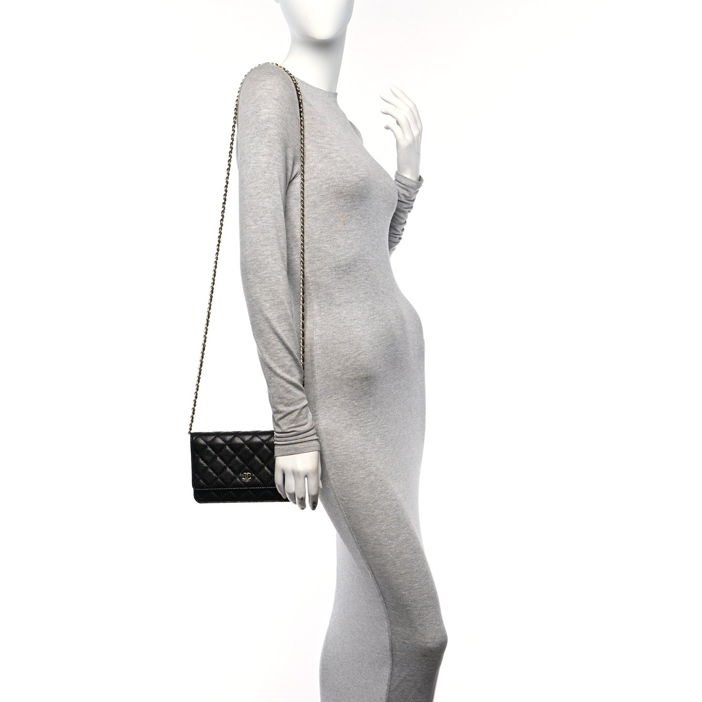 Caviar Quilted Wallet on Chain WOC Black