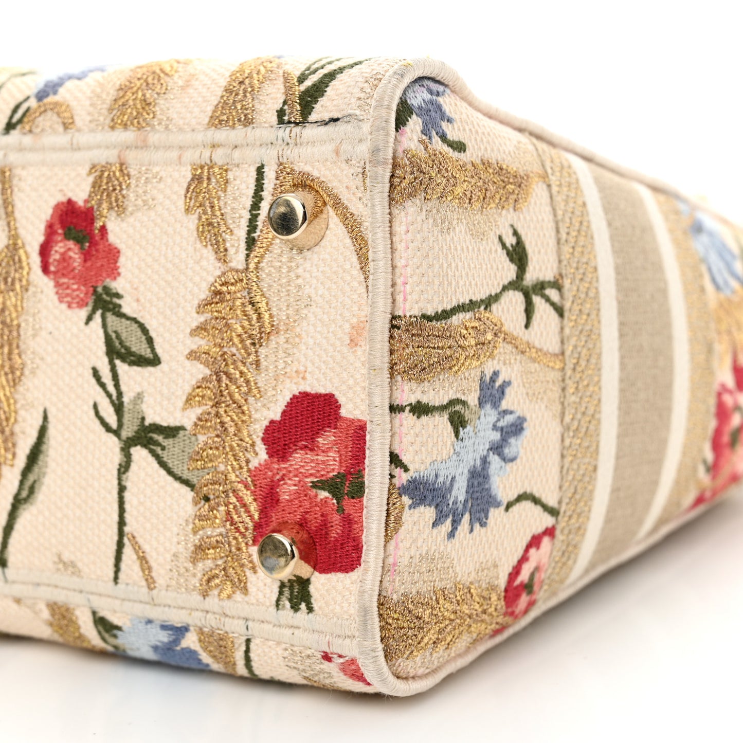 Canvas Embroidered Hibiscus Printed Medium Lady D-Lite Beige Multicolor