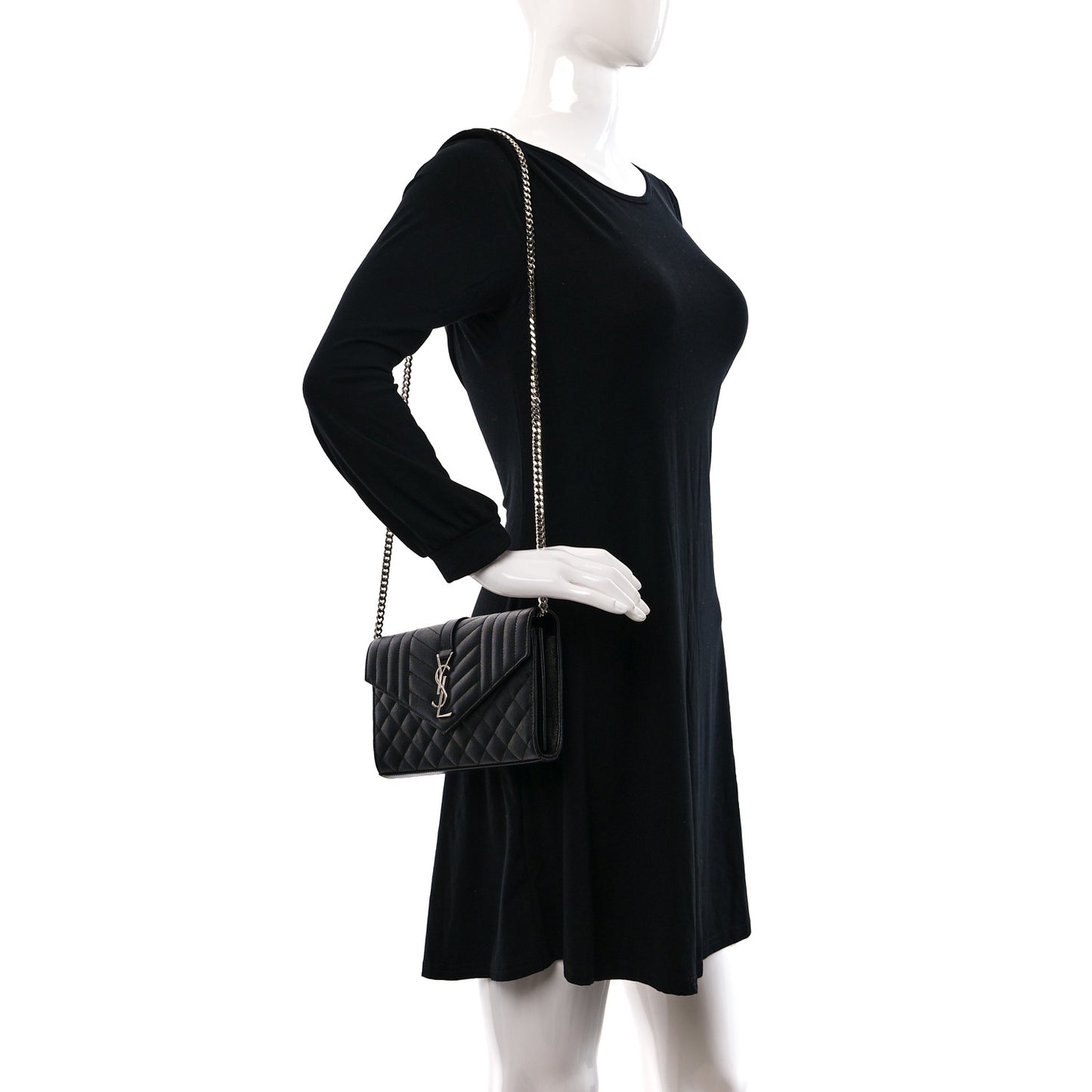 Grain De Poudre Mixed Matelasse Triquilt Monogram Chain Wallet Black