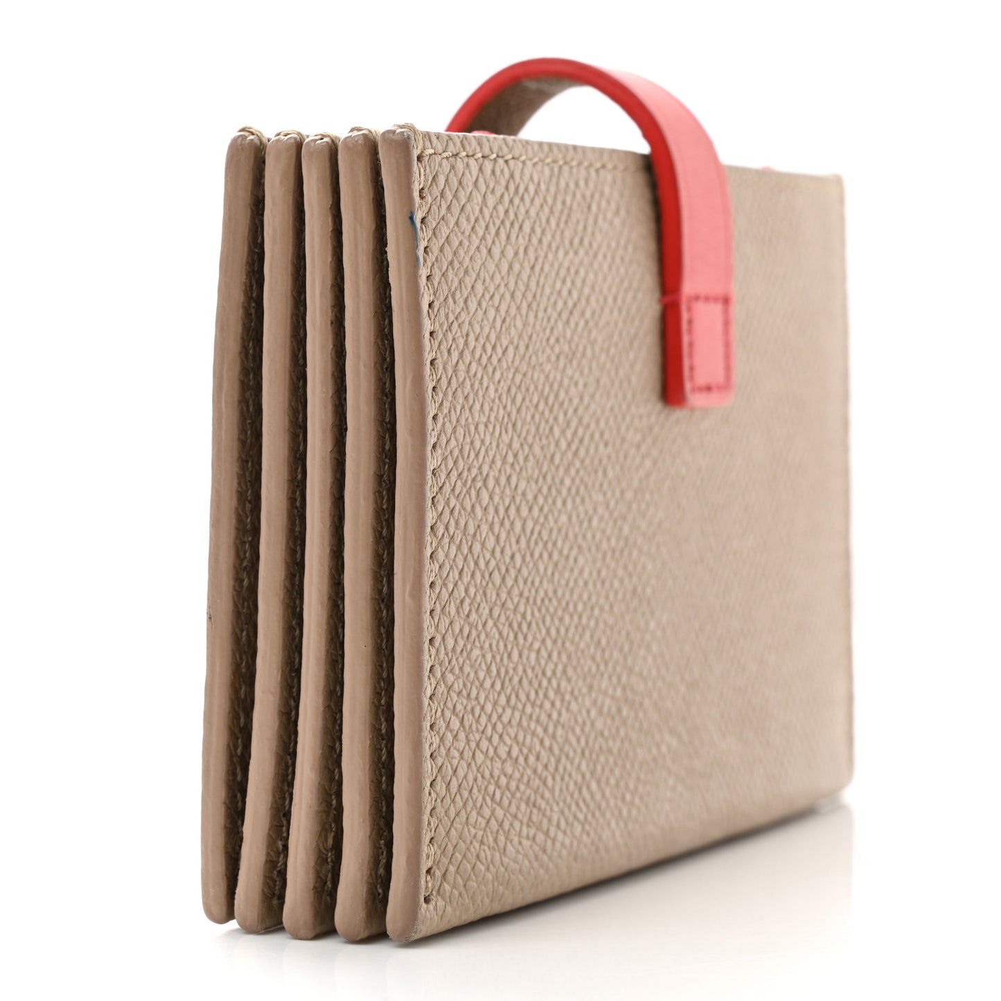 Grained Shiny Calfskin Accordion Card Holder Light Taupe