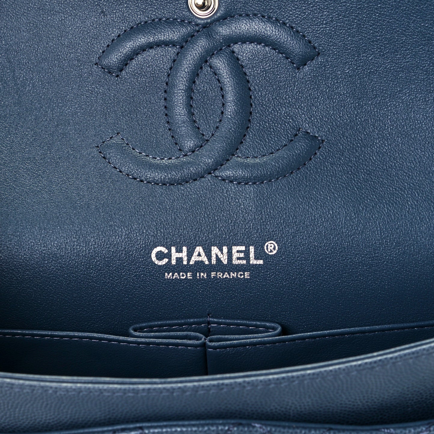 Caviar Quilted Medium Double Flap Grey