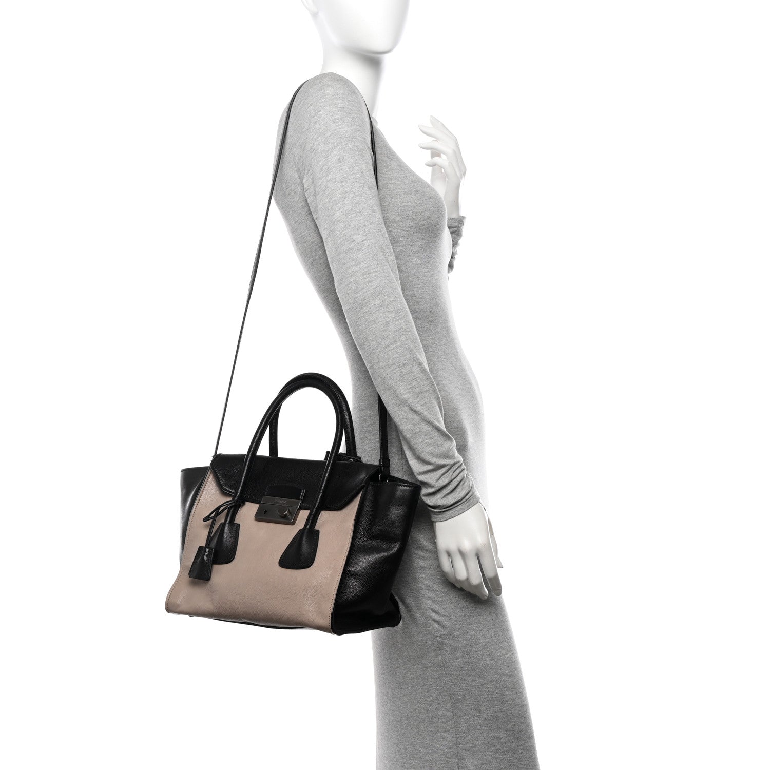 Prada Glace Calfskin Sound Tote Bag Pomice Black 2 of 13