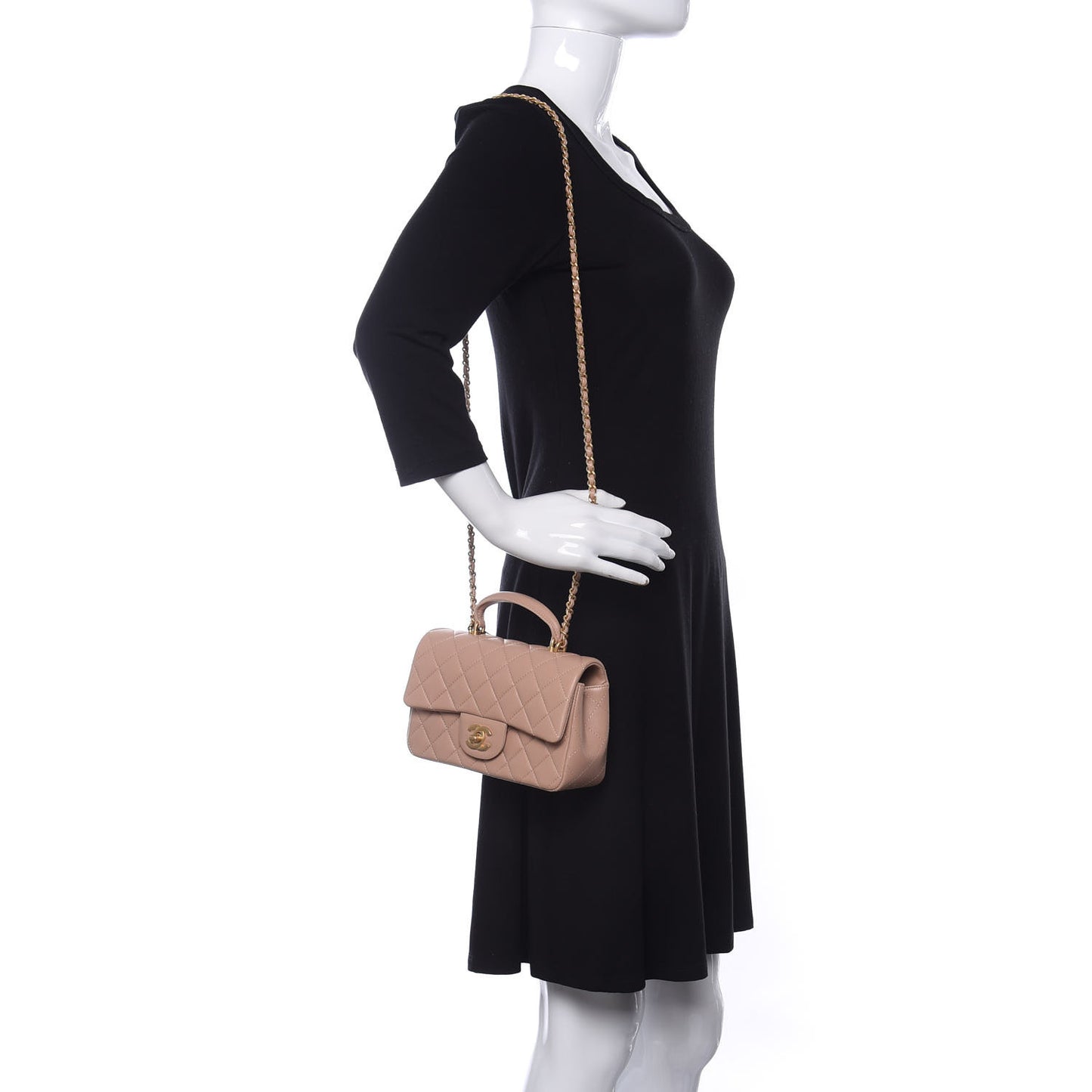 Lambskin Quilted Mini Top Handle Rectangular Flap Beige