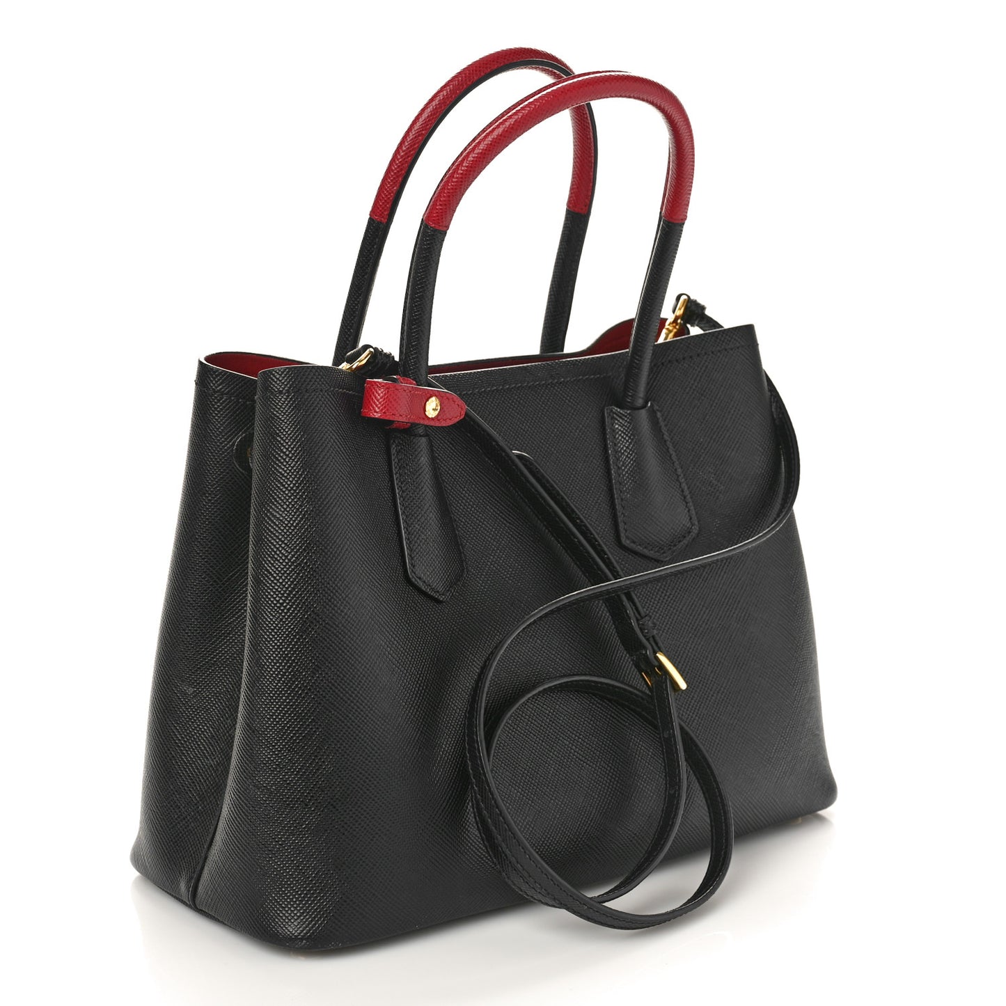 Saffiano Cuir Small Double Bag Black Fuoco