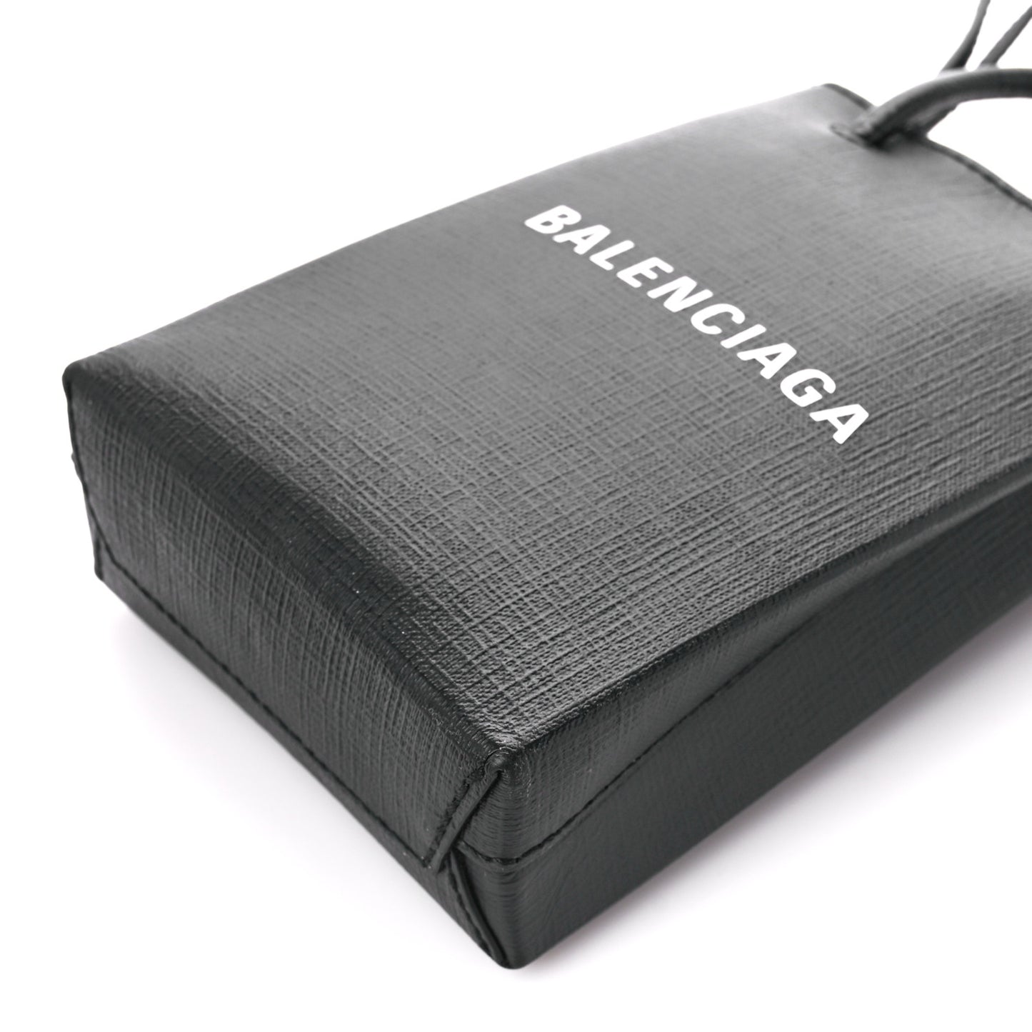 Squared Calfskin Logo Shopping Phone Holder Bag Black