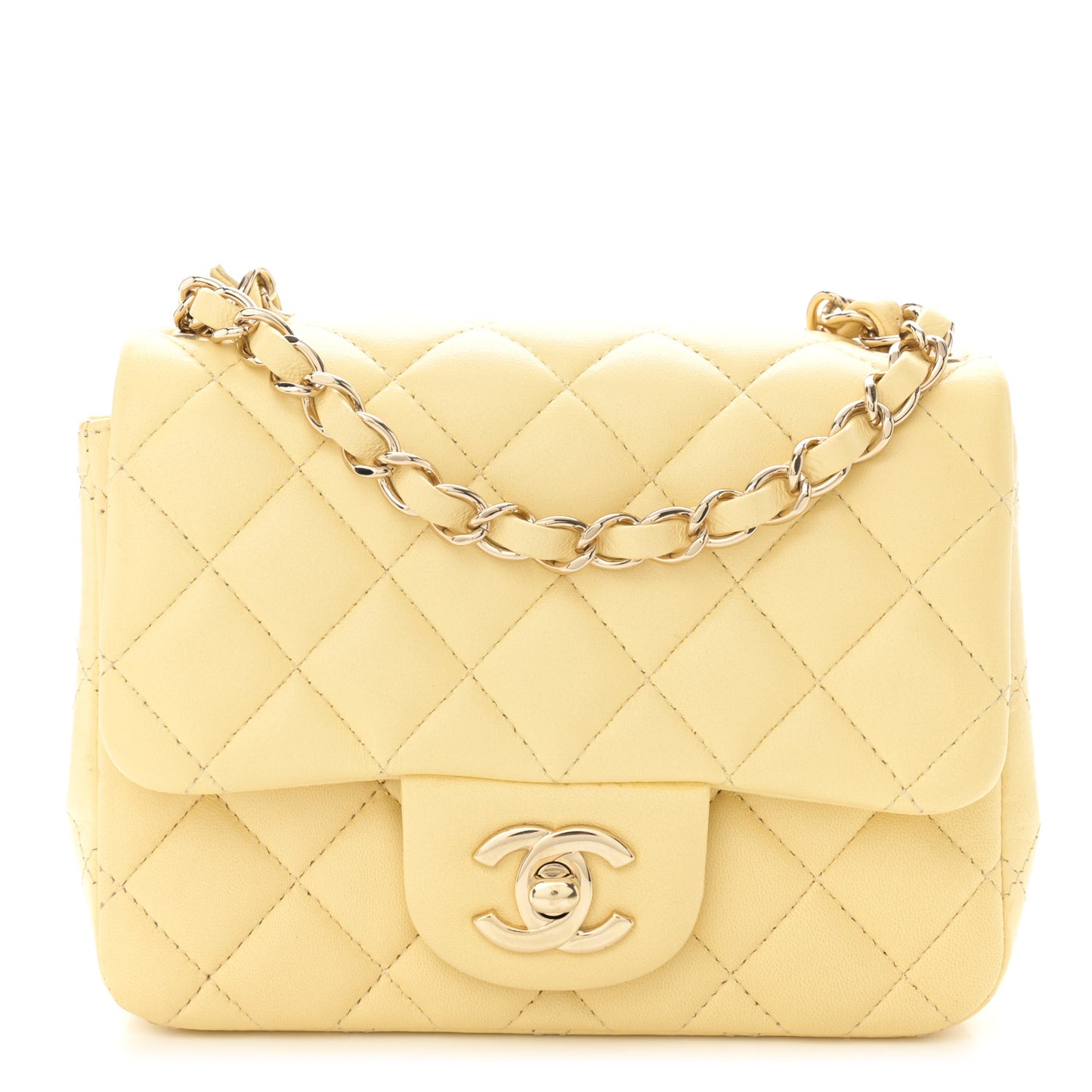 Lambskin Quilted Mini Square Flap Light Yellow