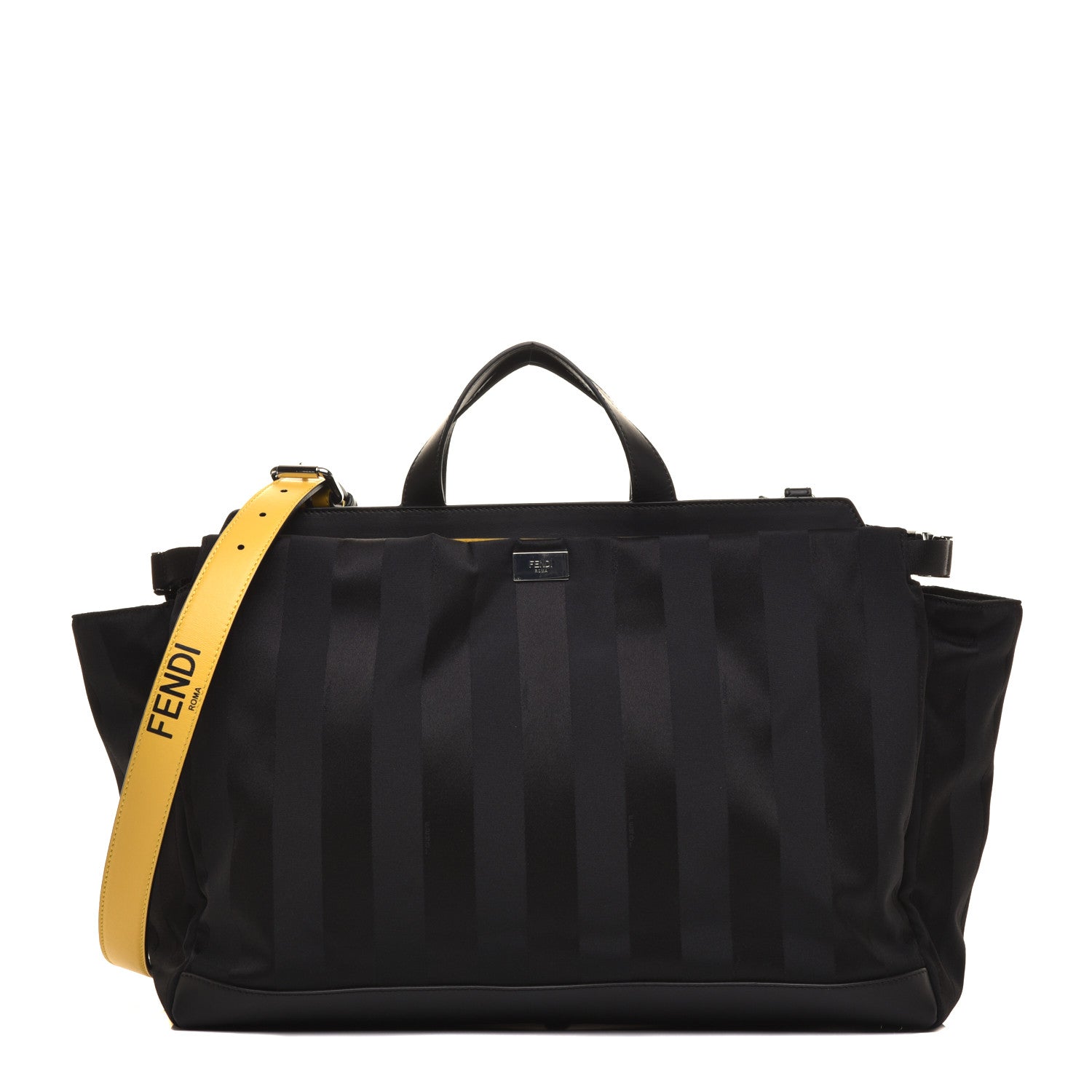 Fendi Recycled Nylon Vitello Grace Light Pequin Logo Medium Peekaboo Iconic Satchel Black Sunflower 1 of 8