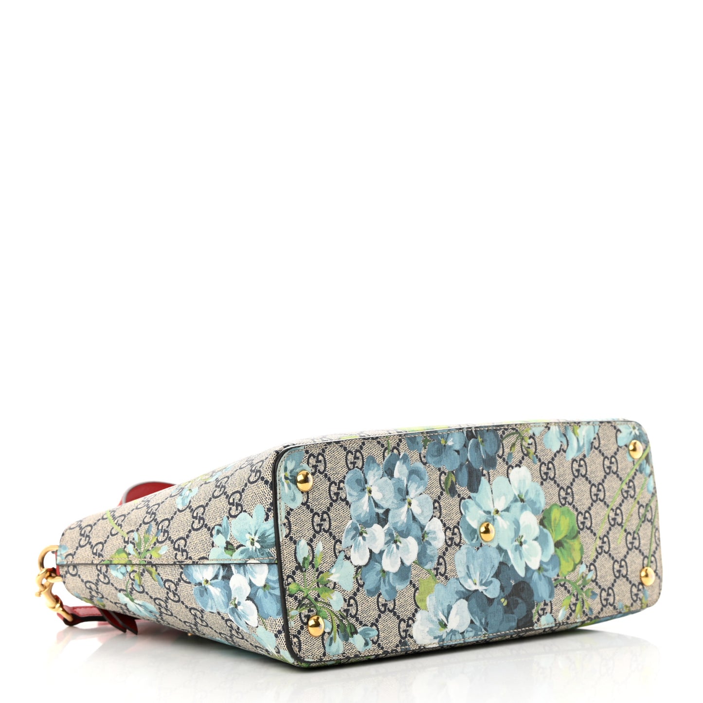GG Supreme Monogram Blooms Medium Zip Top Tote Beige Blue Navy Hibiscus Red