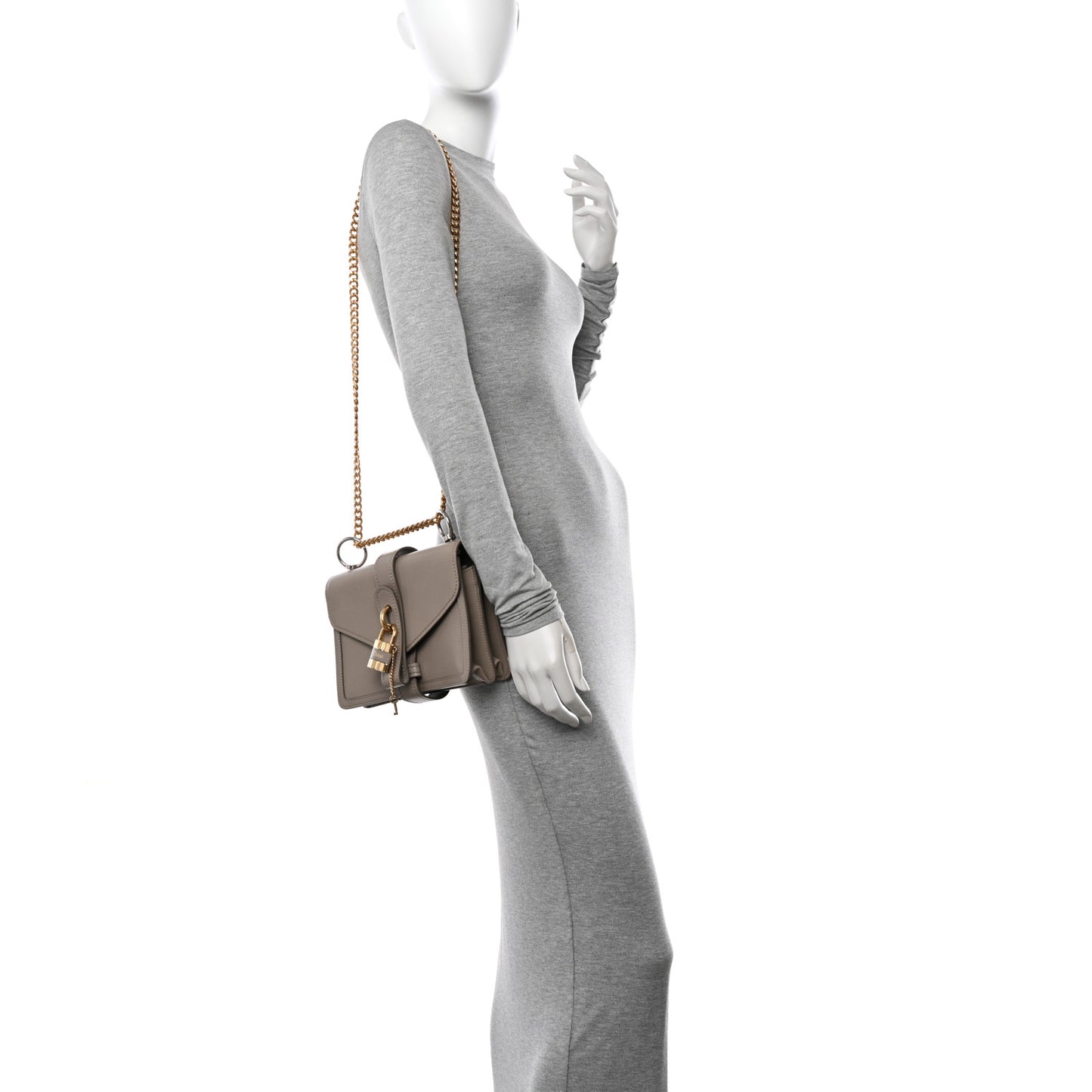 Shiny Goatskin Calfskin Mini Aby Chain Shoulder Bag Motty Grey