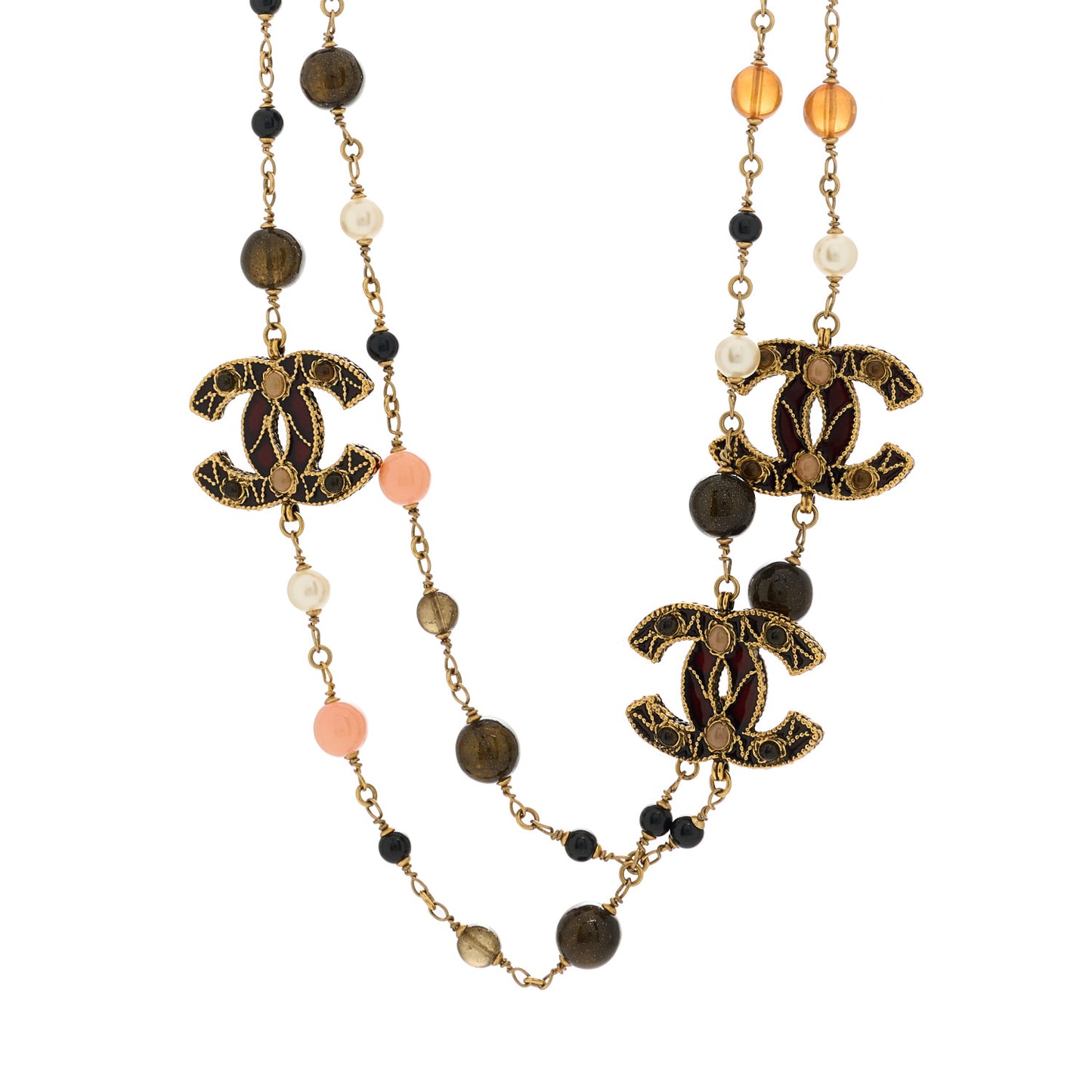 Pearl Resin Beaded CC Long Necklace Gold Multicolor