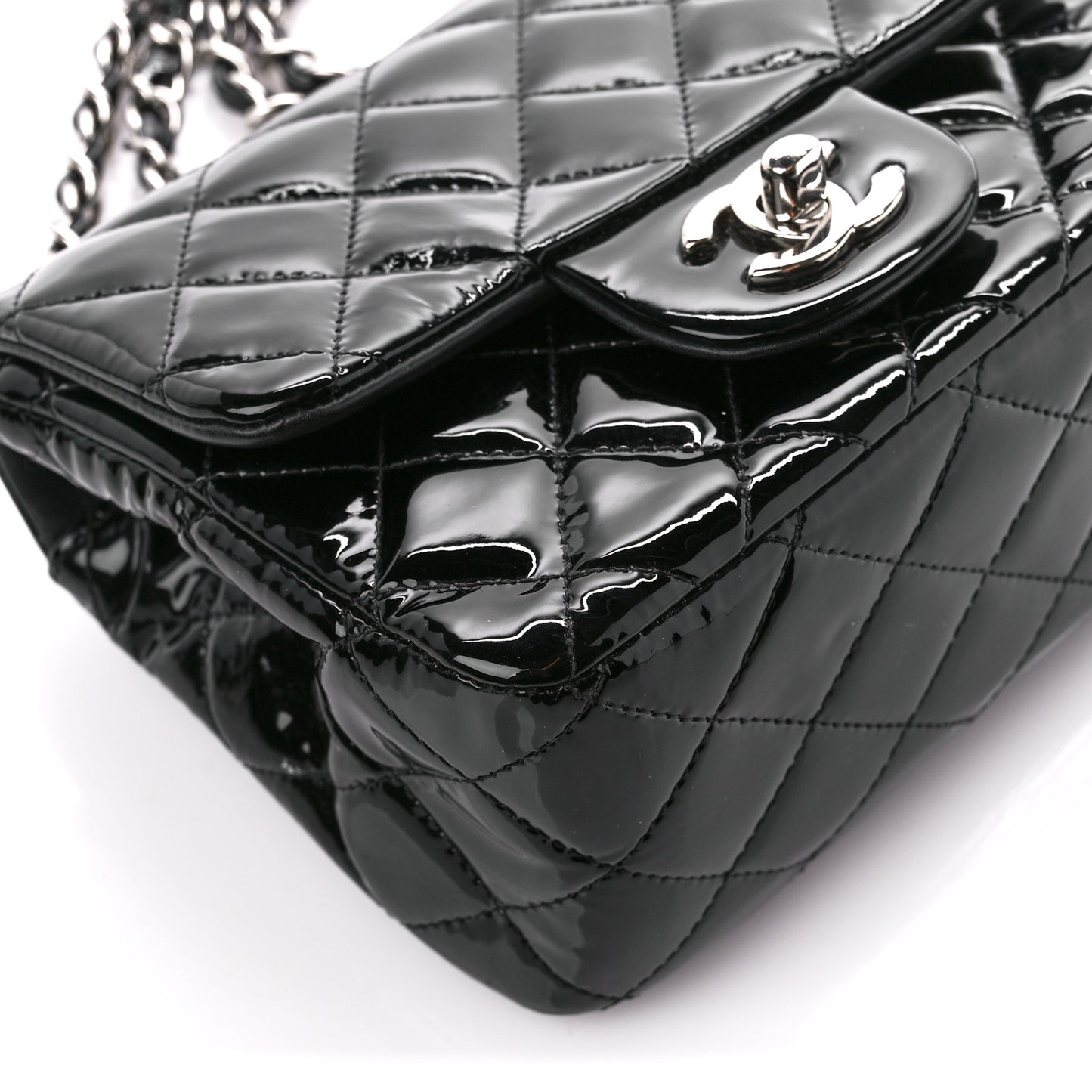 Patent Calfskin Quilted Mini Square Flap Black