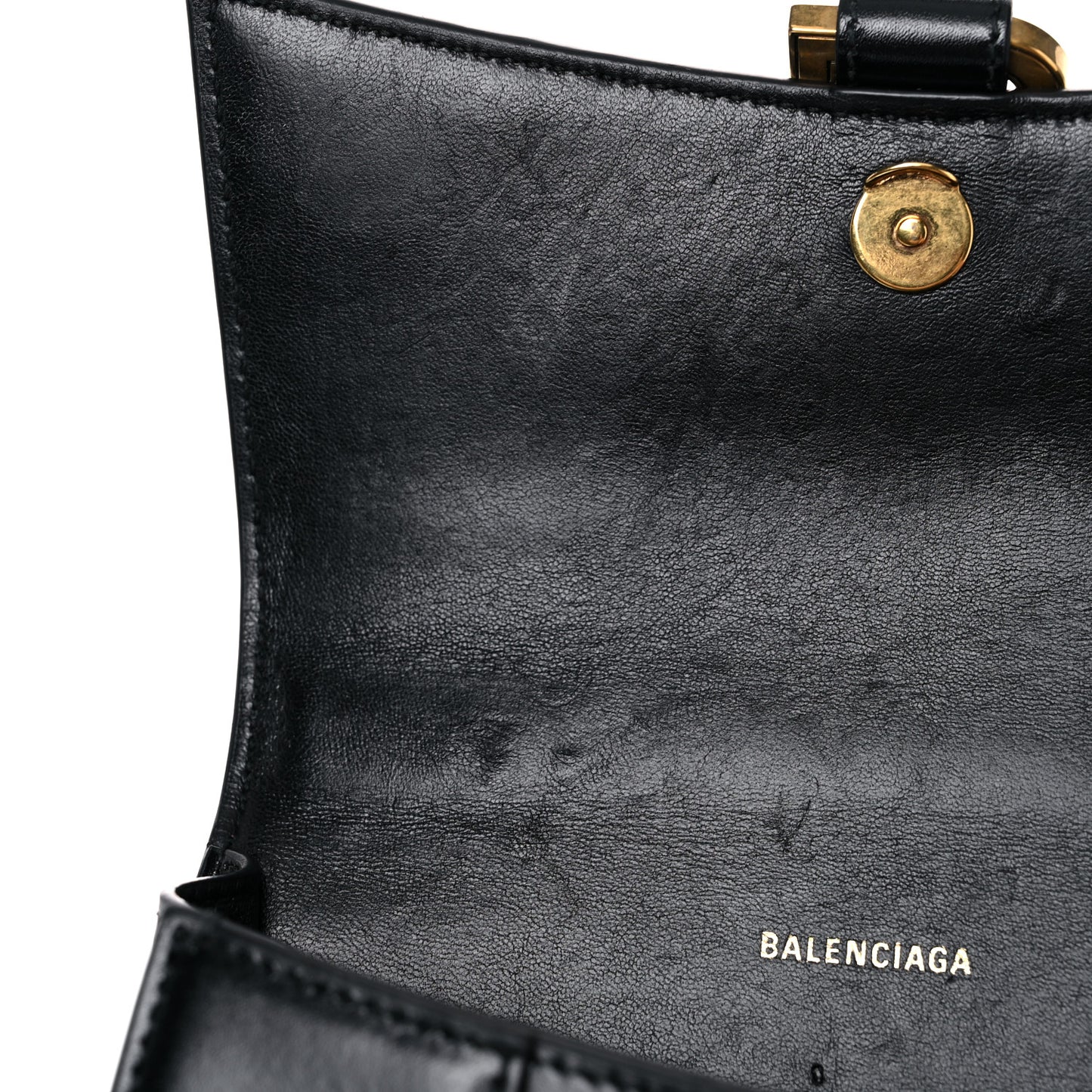 Shiny Box Calfskin Hourglass Top Handle Bag XS Black