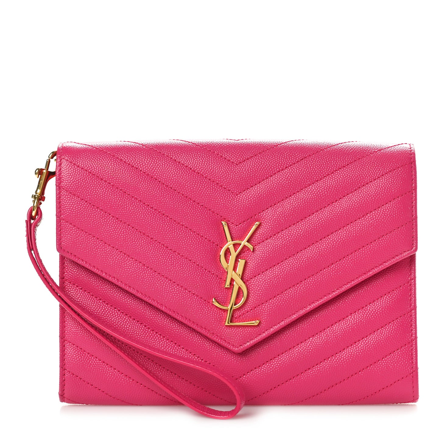 Grain De Poudre Matelasse Chevron Monogram Envelope Clutch Fuchsia