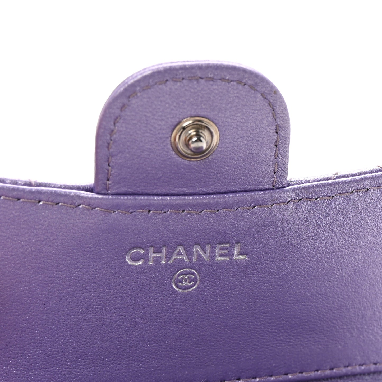 Metallic Lambskin Quilted Compact Flap Wallet Light Purple