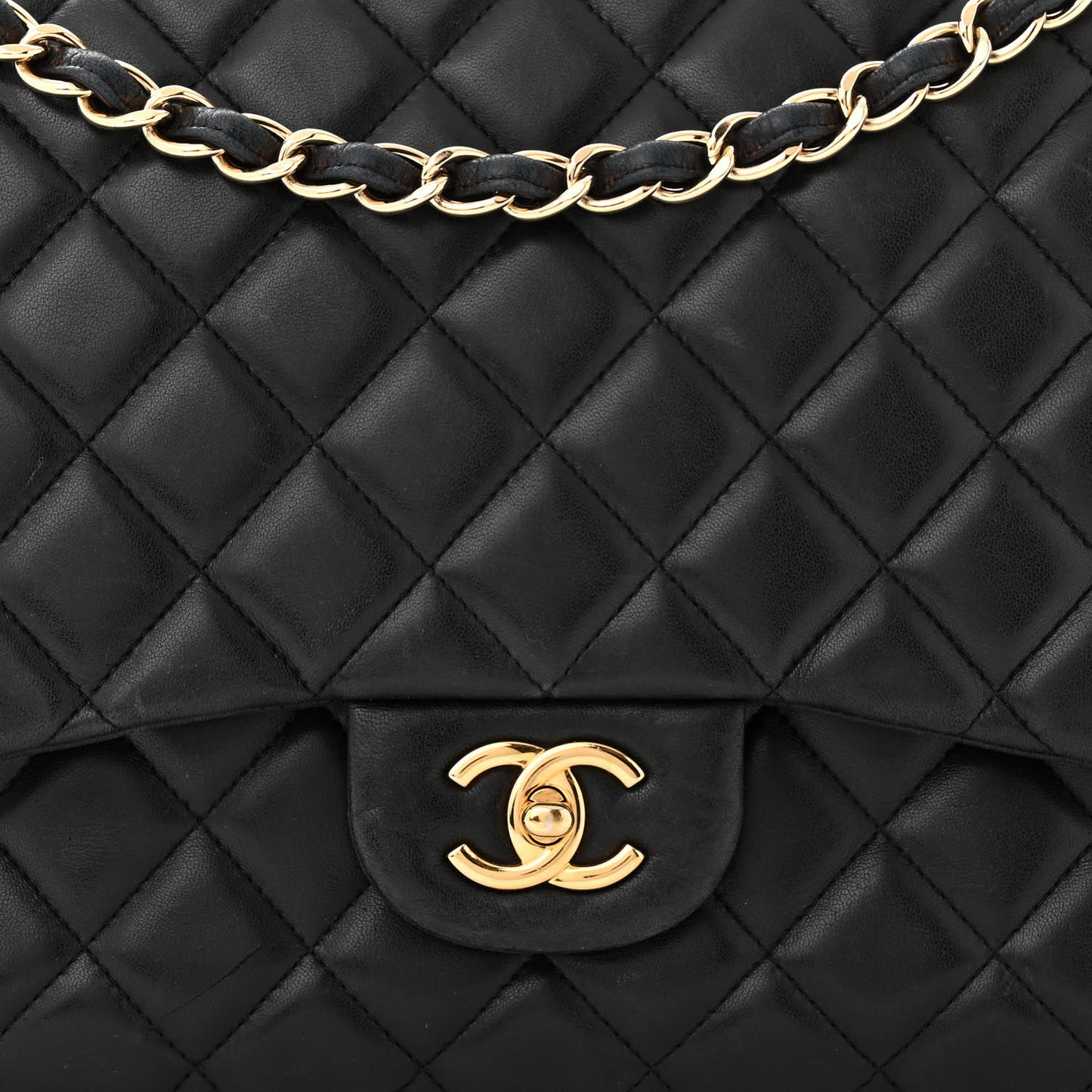Lambskin Quilted Maxi Single Flap Black