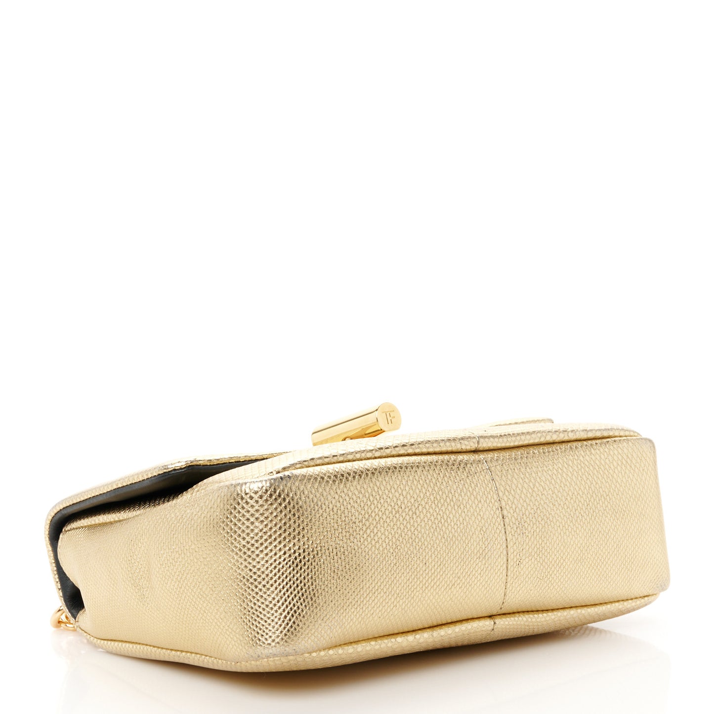 Metallic Lizard Calfskin Embossed Medium Natalia Chain Bag Gold