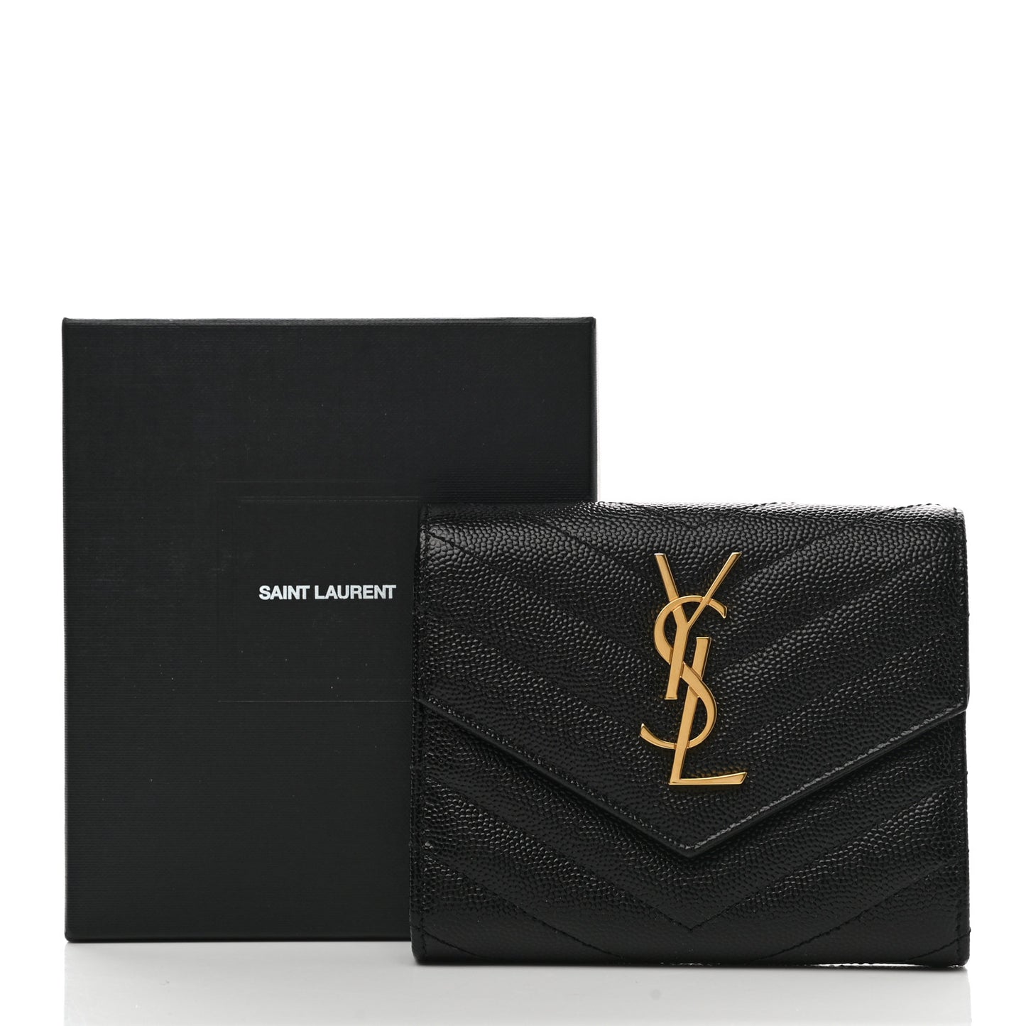 Grain De Poudre Matelasse Chevron Monogram Compact Tri Fold Wallet Black