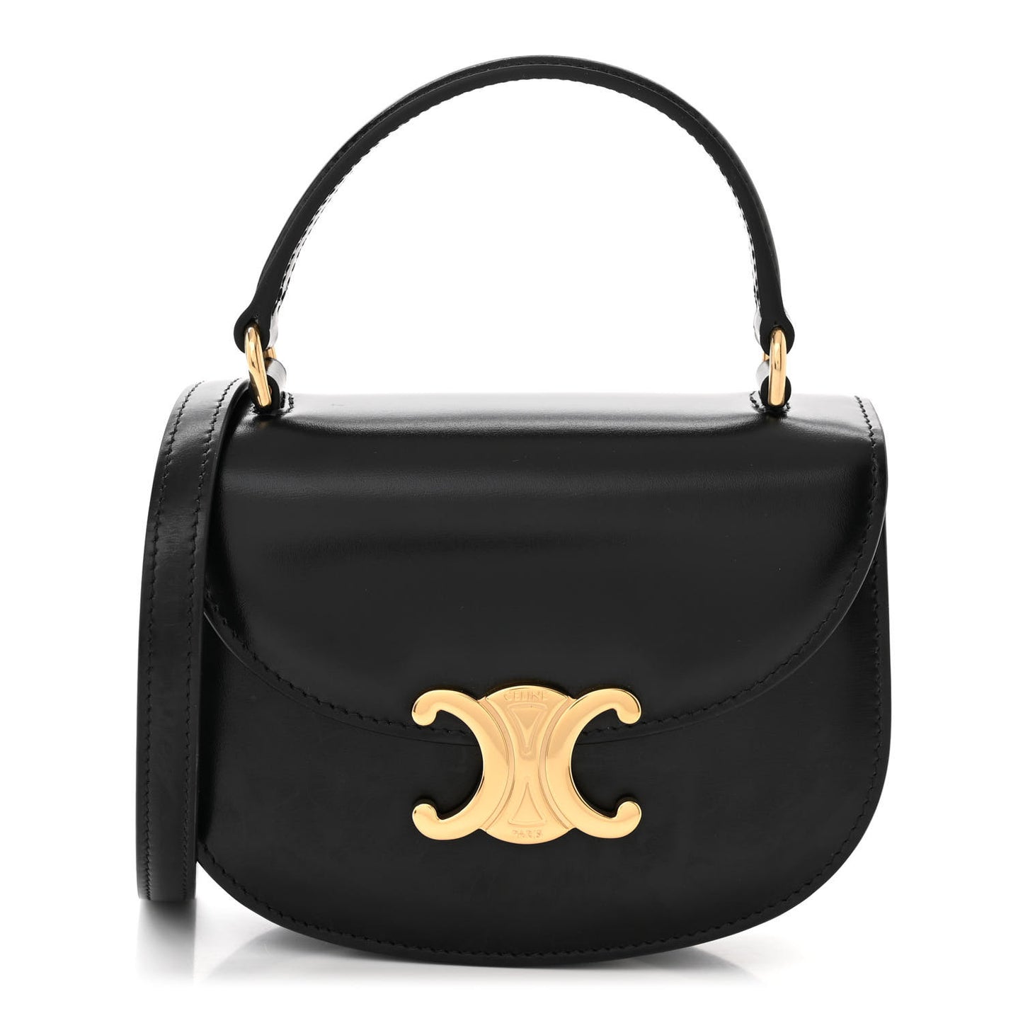 Shiny Calfskin Triomphe Mini Besace Clea Black