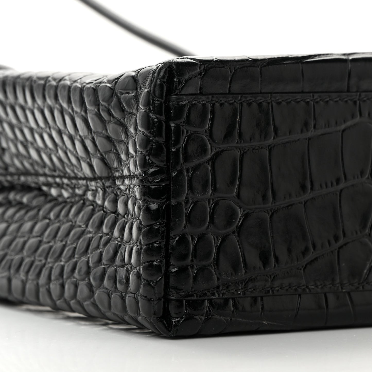 Shiny Calfskin Logo Crocodile Embossed North South Shopper Tote XXS Black White