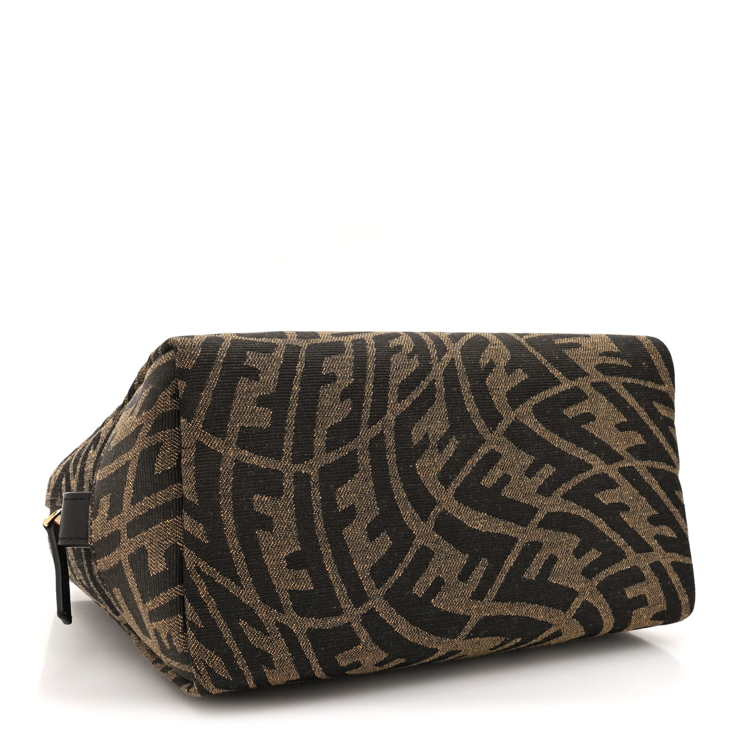 X SARAH COLEMAN Fabric Jacquard Vitello King FF Vertigo Medium Trapezoid Beauty Pouch Tobacco Moro Black