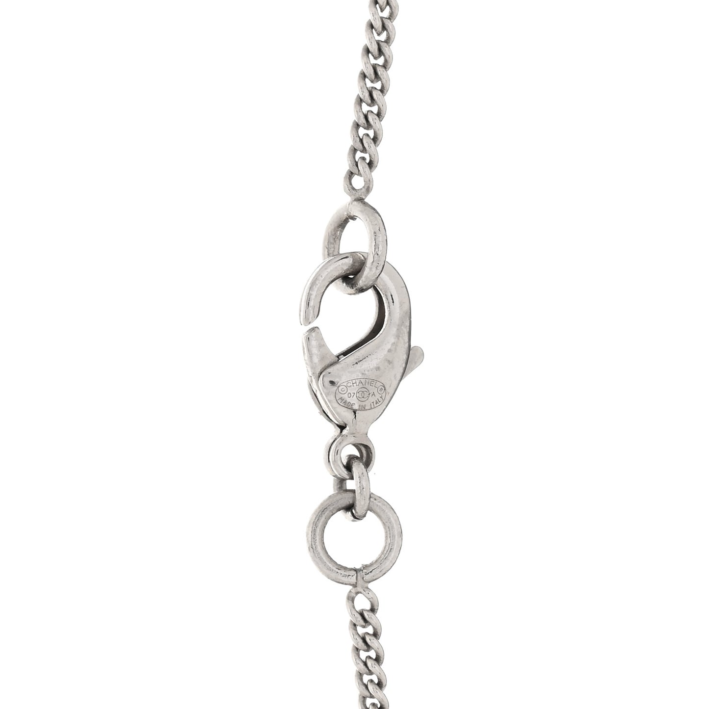 Pearl Crystal CC Drop Necklace Silver