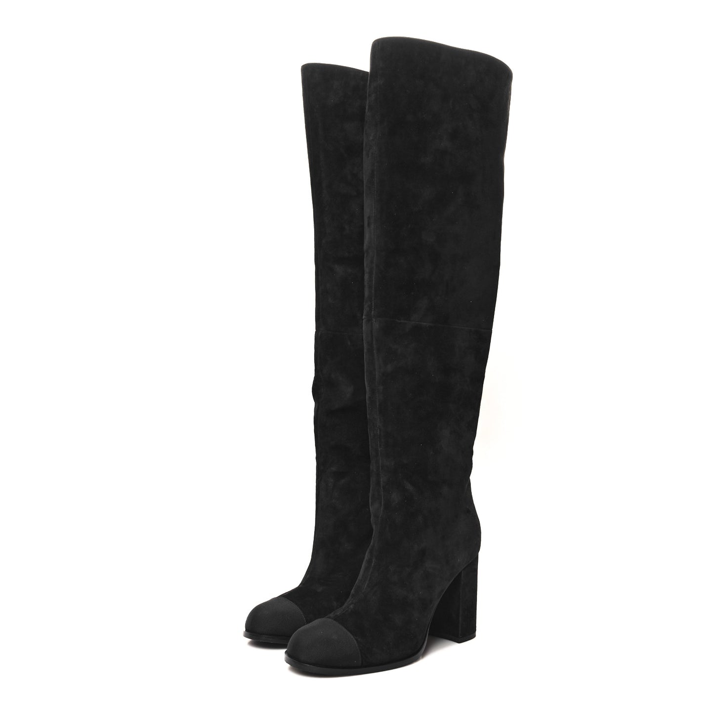 Suede Calfskin Grosgrain High Boots 39.5 Black