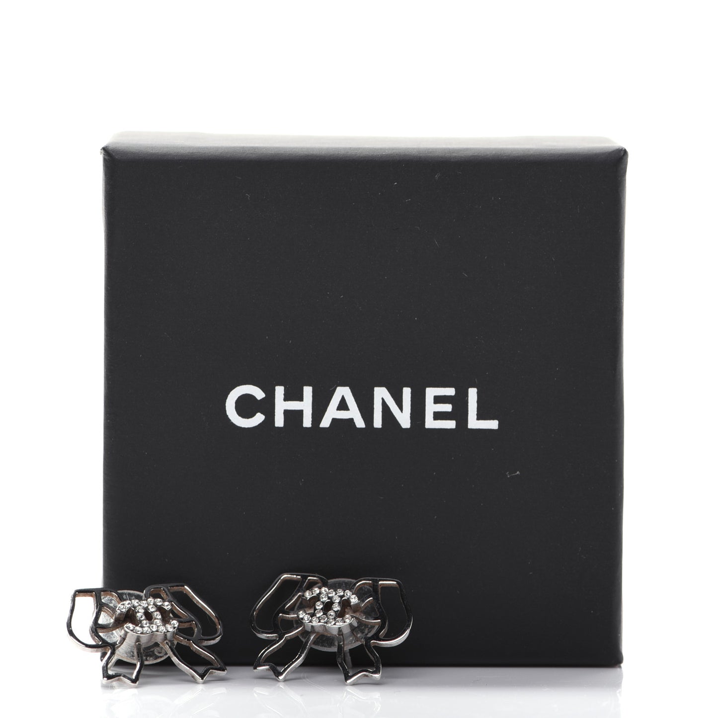 Crystal CC Bow Earrings Silver