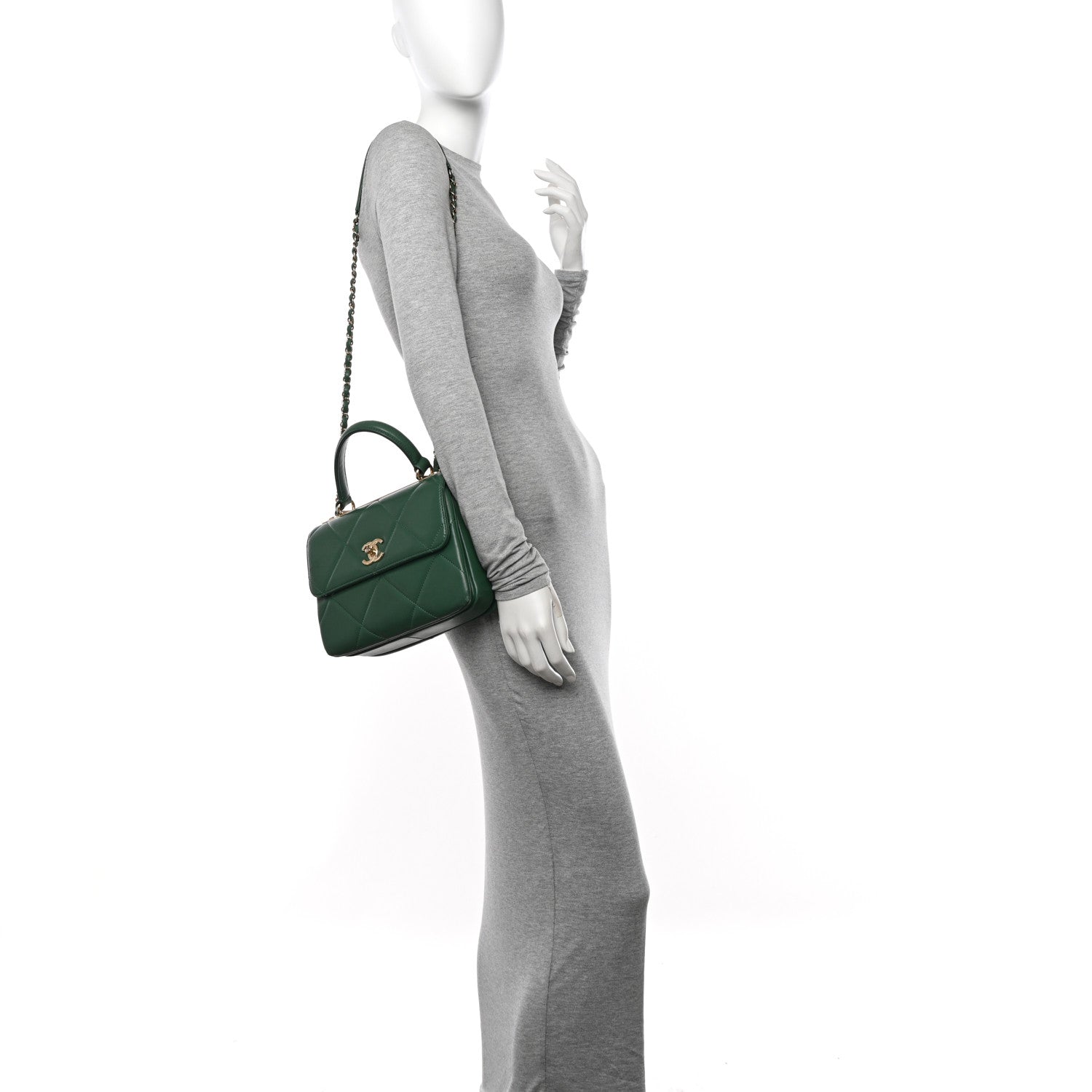 Chanel Lambskin Quilted Small Trendy CC Flap Dual Handle Bag Green 2 of 14
