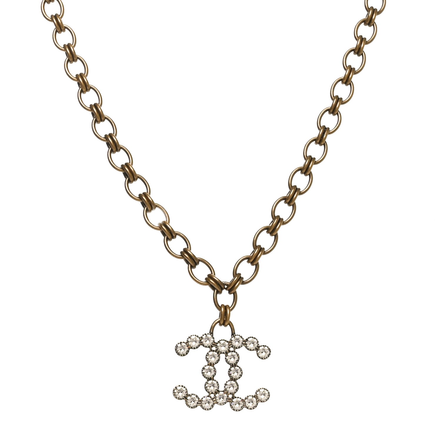 Chanel Crystal Chain Link CC Necklace Gold 1 of 5
