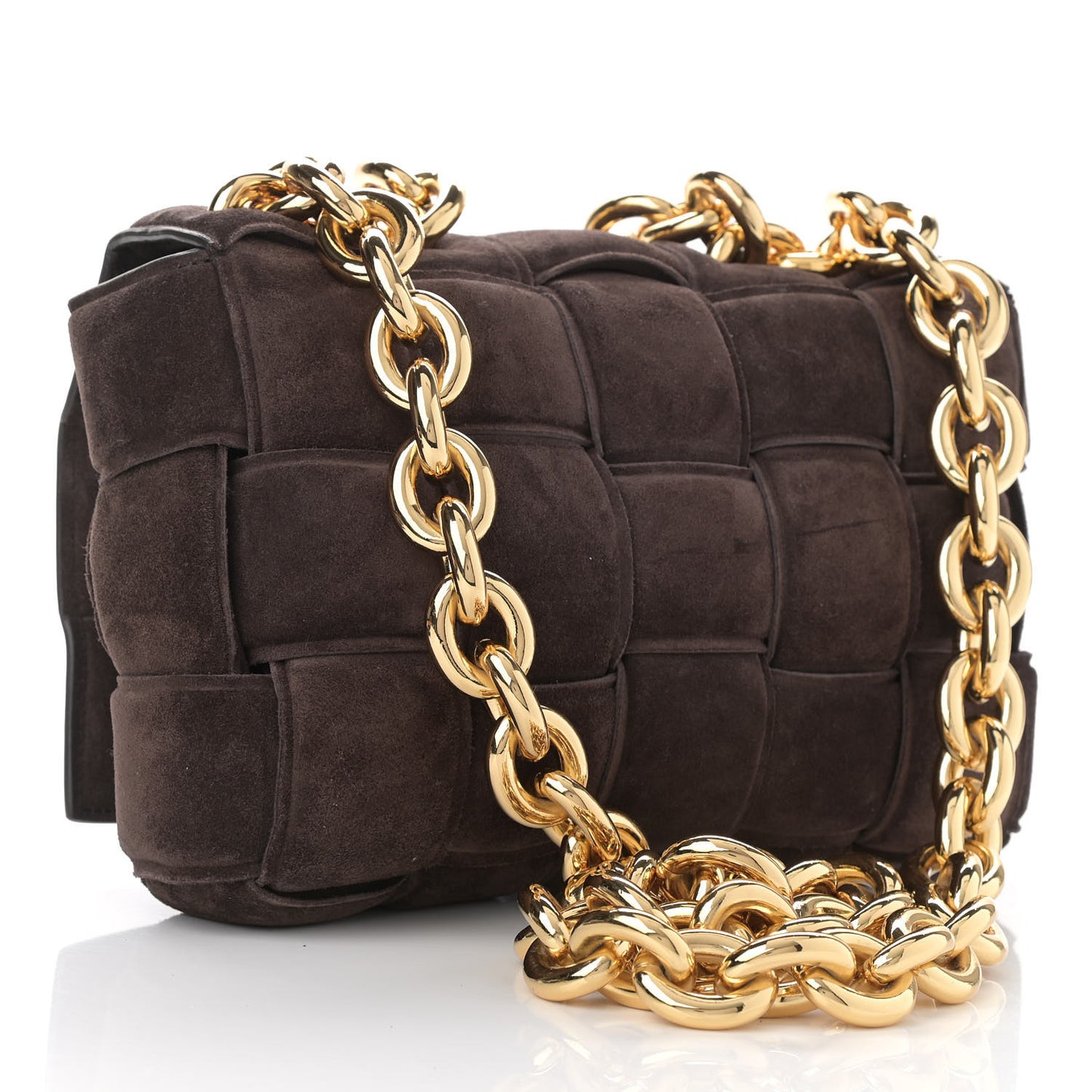 Suede Maxi Intrecciato Padded Chain Cassette Crossbody Bag Fondant