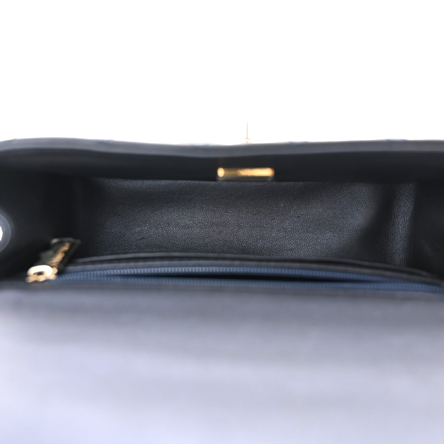 Iridescent Lambskin Quilted Mini Top Handle Rectangular Flap Dark Blue