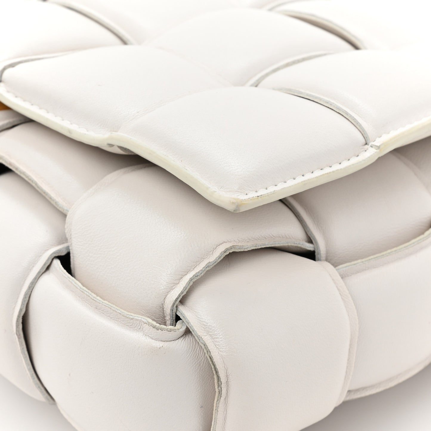 Lambskin Maxi Intreccio Padded Chain Cassette Crossbody Bag White
