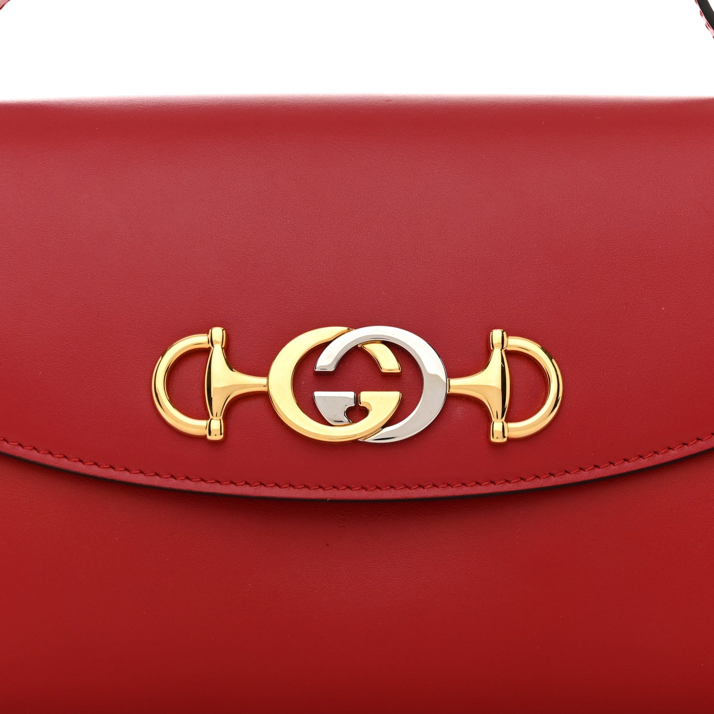 Smooth Calfskin Small Zumi Top Handle Shoulder Bag Hibiscus Red