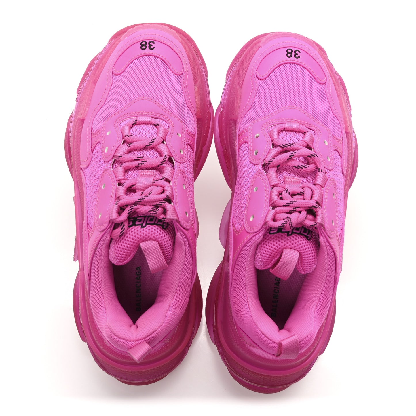 Fabric Mesh Clear Sole Fluo Womens Triple S Sneakers 38 Pink