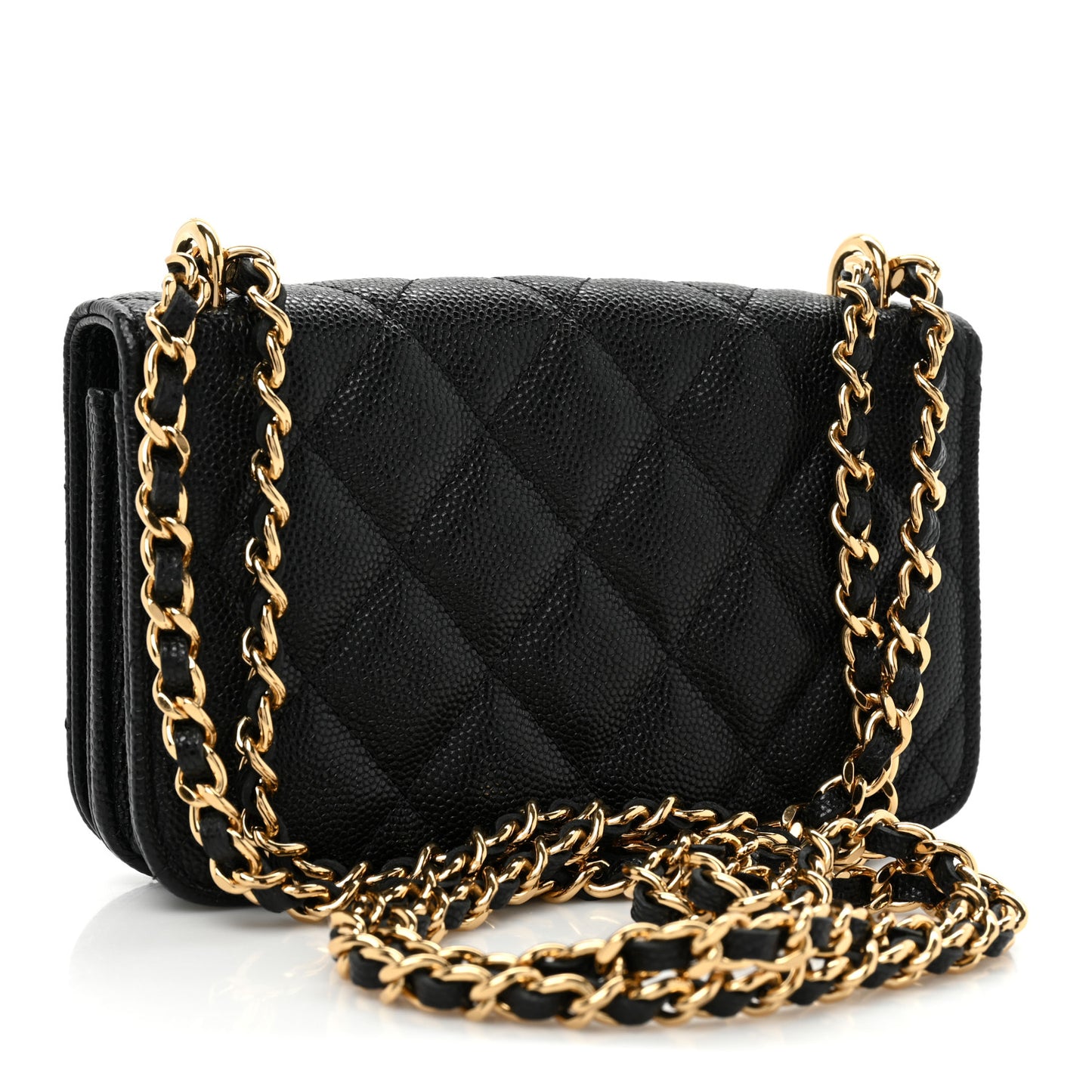 Caviar Quilted Pocket Twins Clutch With Chain Black