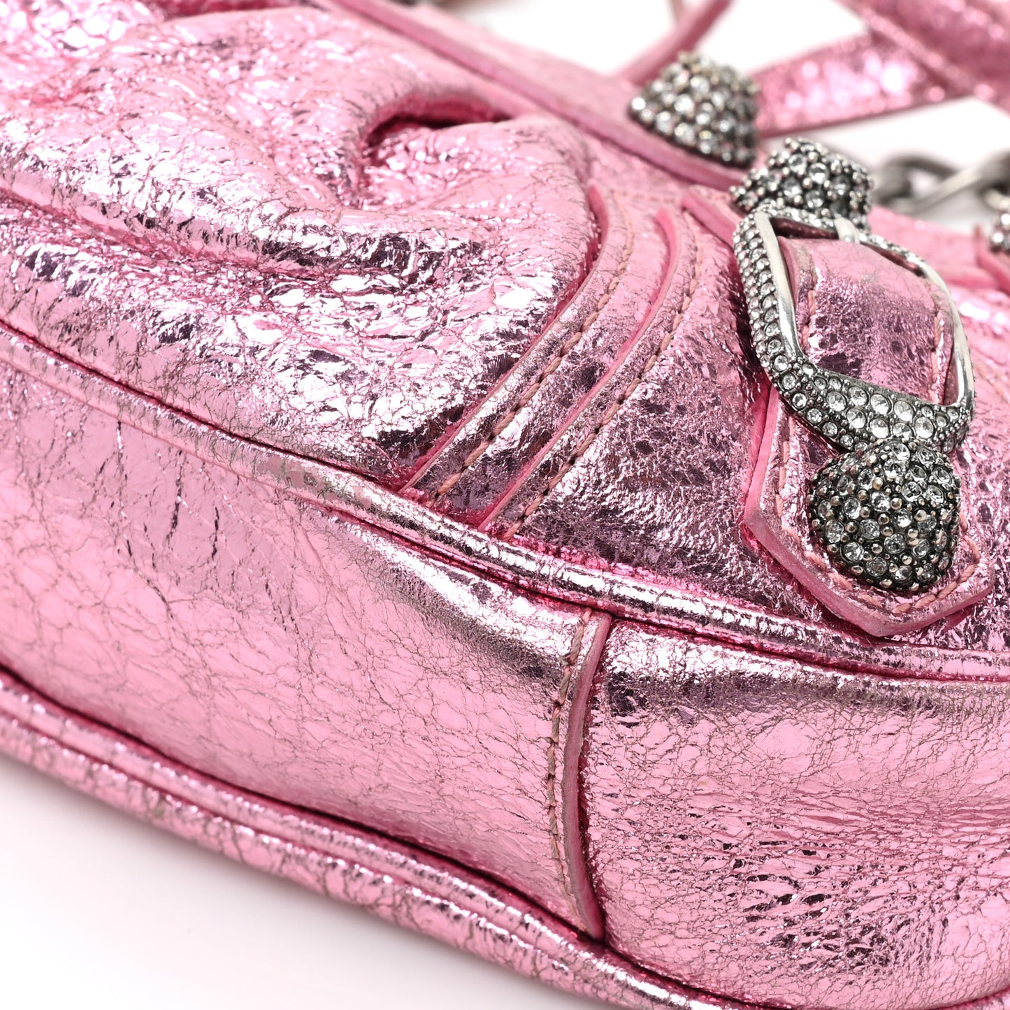 Metallic Agneau Arena Crystal Le Cagole Mini Purse With Chain Met Pink