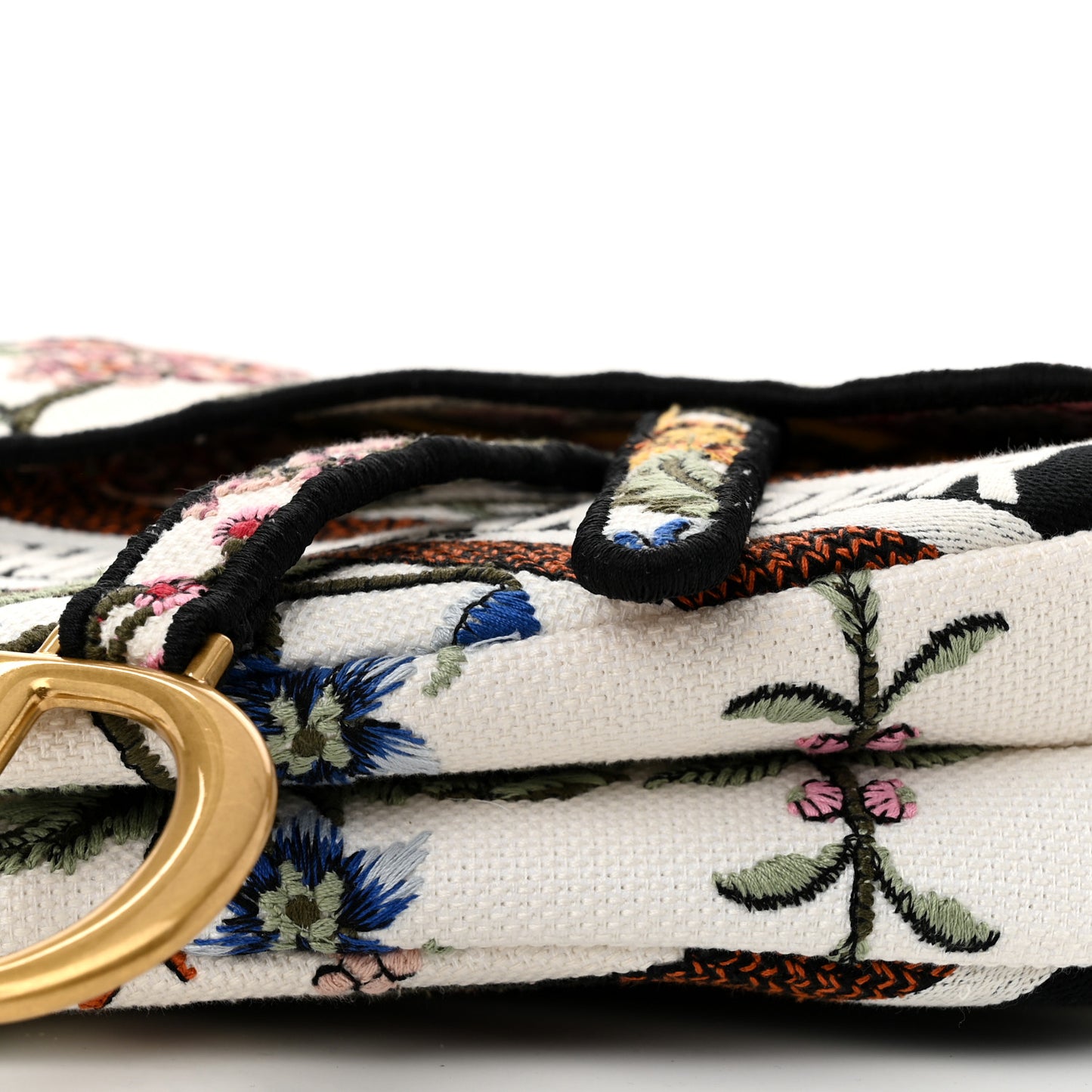 Canvas Embroidered Petites Fleurs Saddle Bag White Multicolor