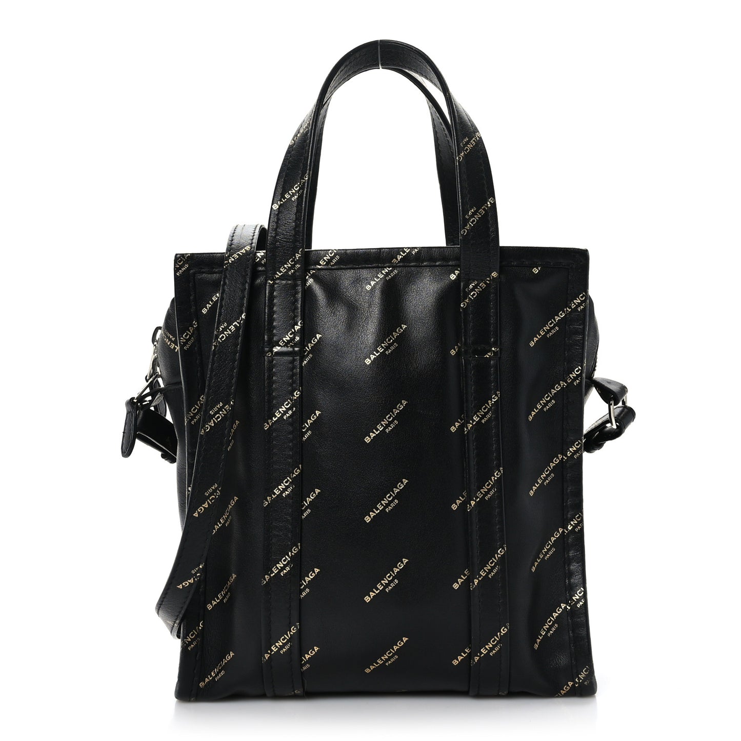 Calfskin Allover Logo XS Bazar Shopper Tote Black Gold