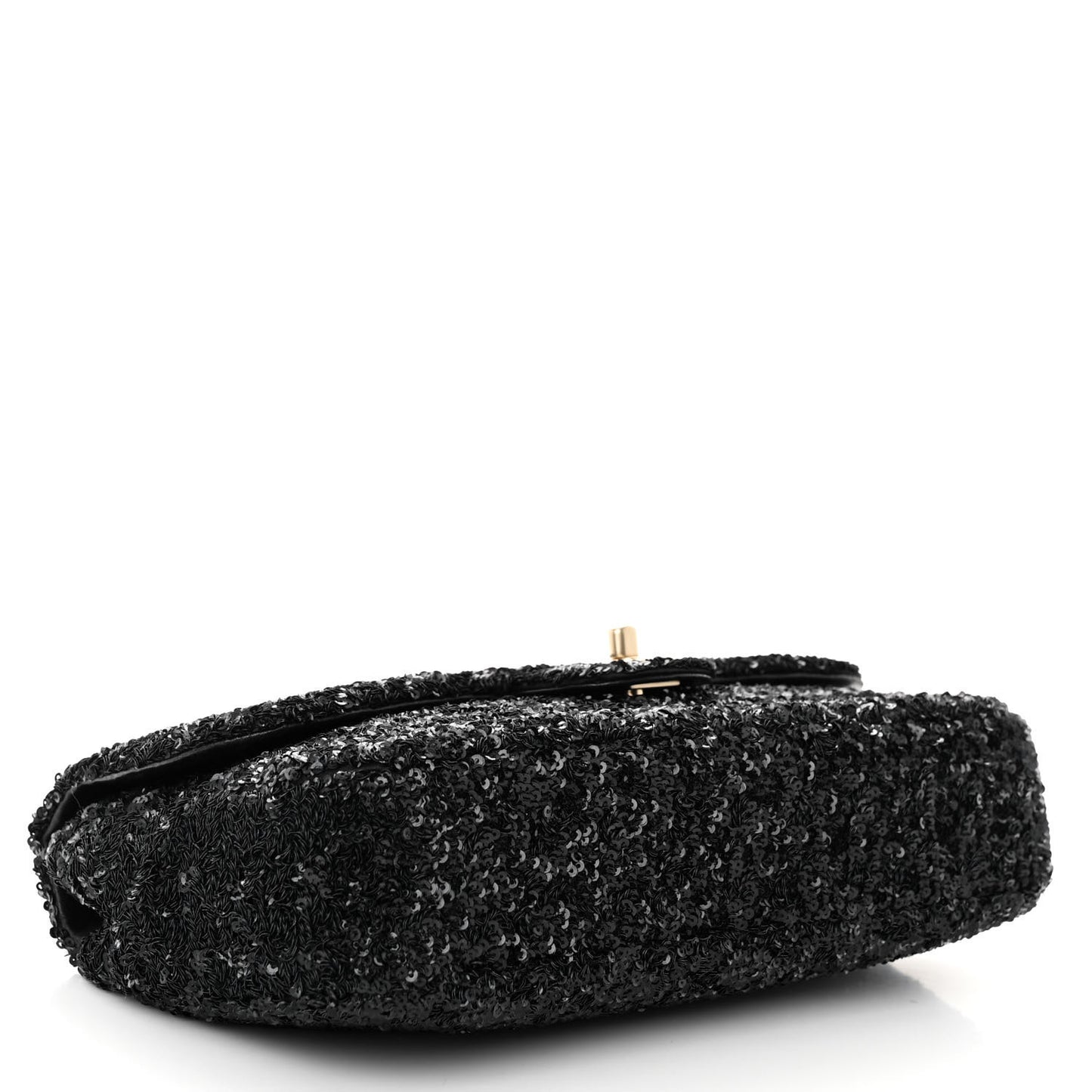Sequin Embroidered Medium Flap Bag Black