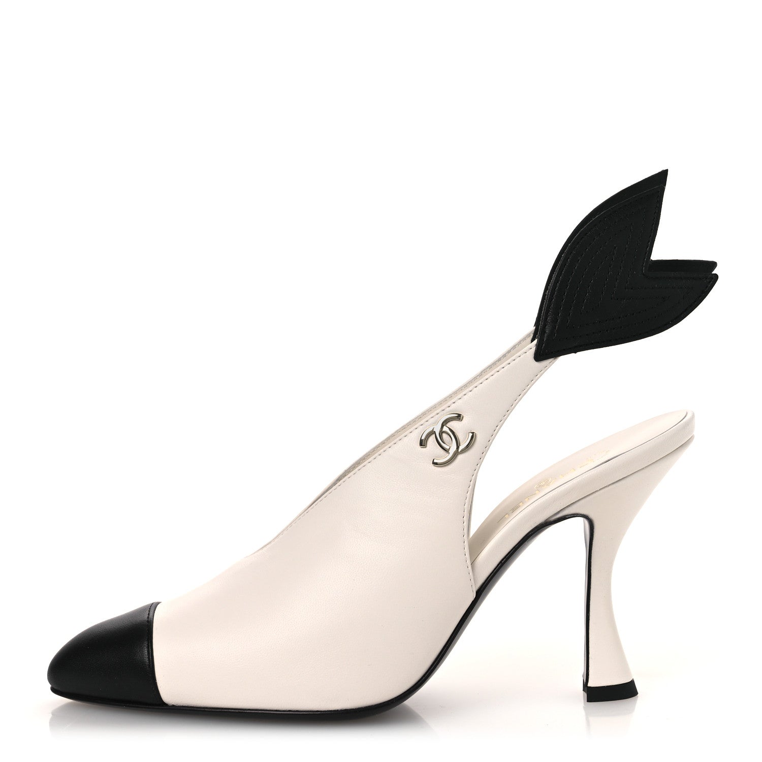 Chanel Lambskin Slingback Pumps 36.5 White Black 1907426