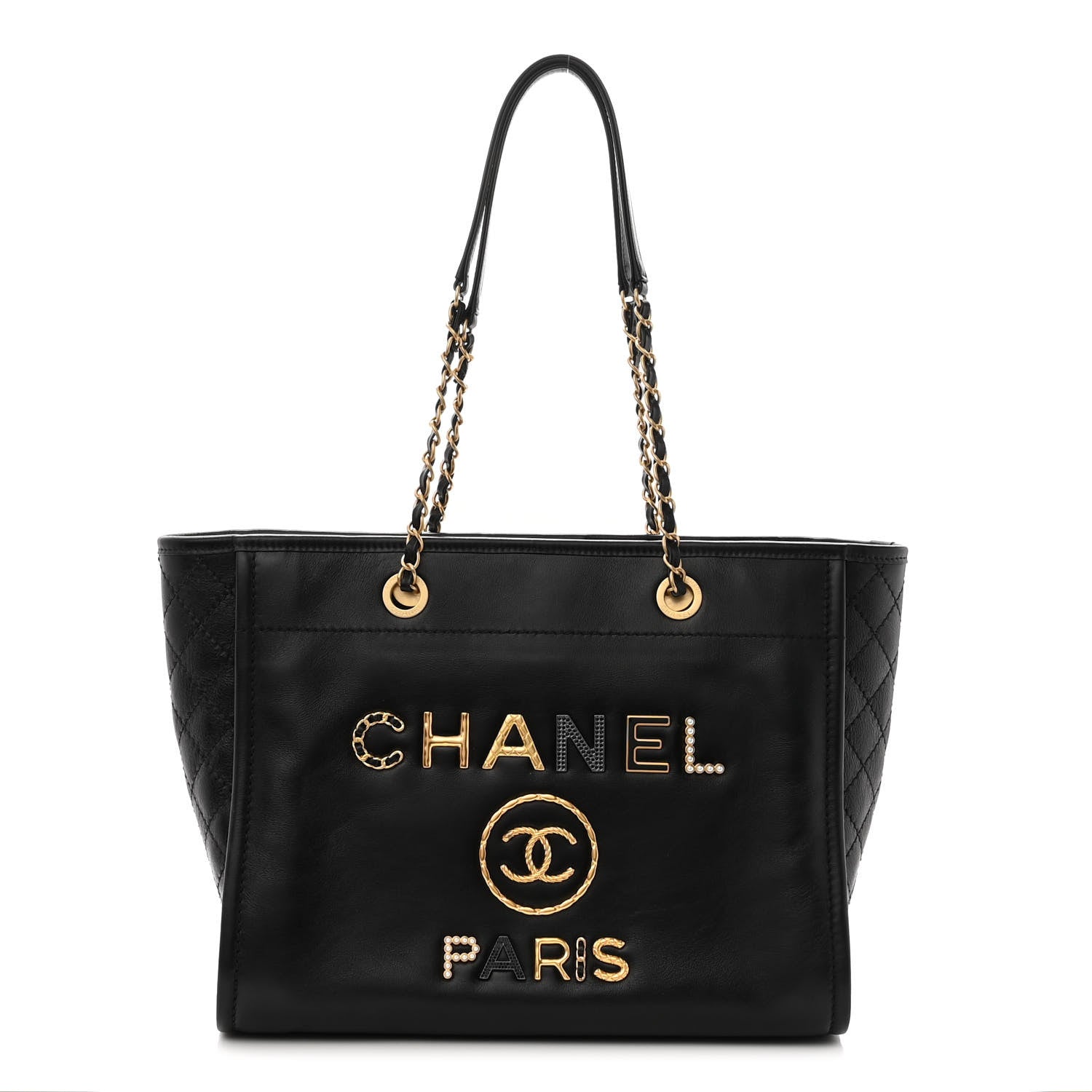Chanel Aged Calfskin Small Charms Deauville Tote Black 1187349