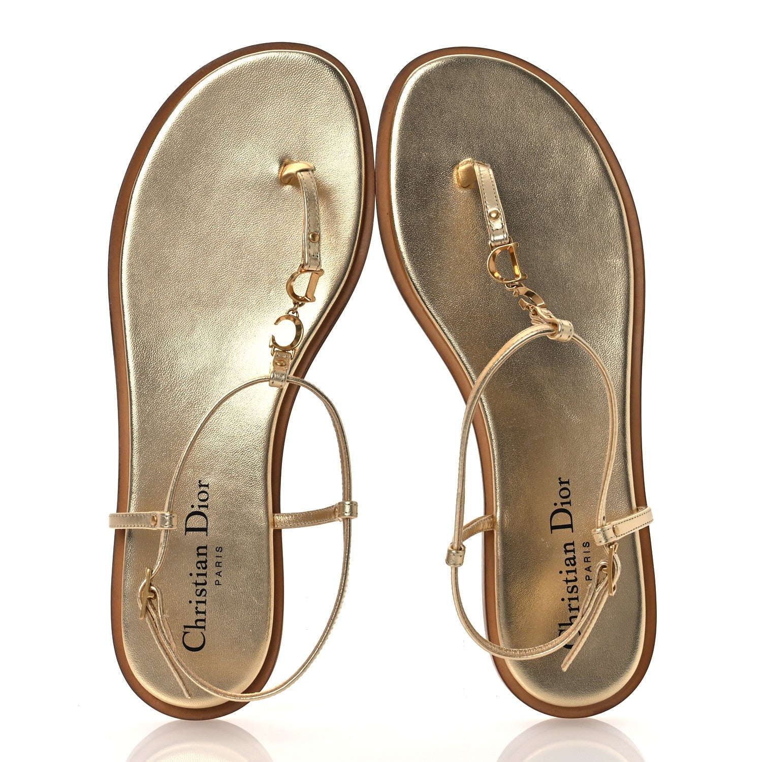 Christian Dior Laminated Calfskin C'est Dior Sandals 37.5 Light Gold 2 of 10