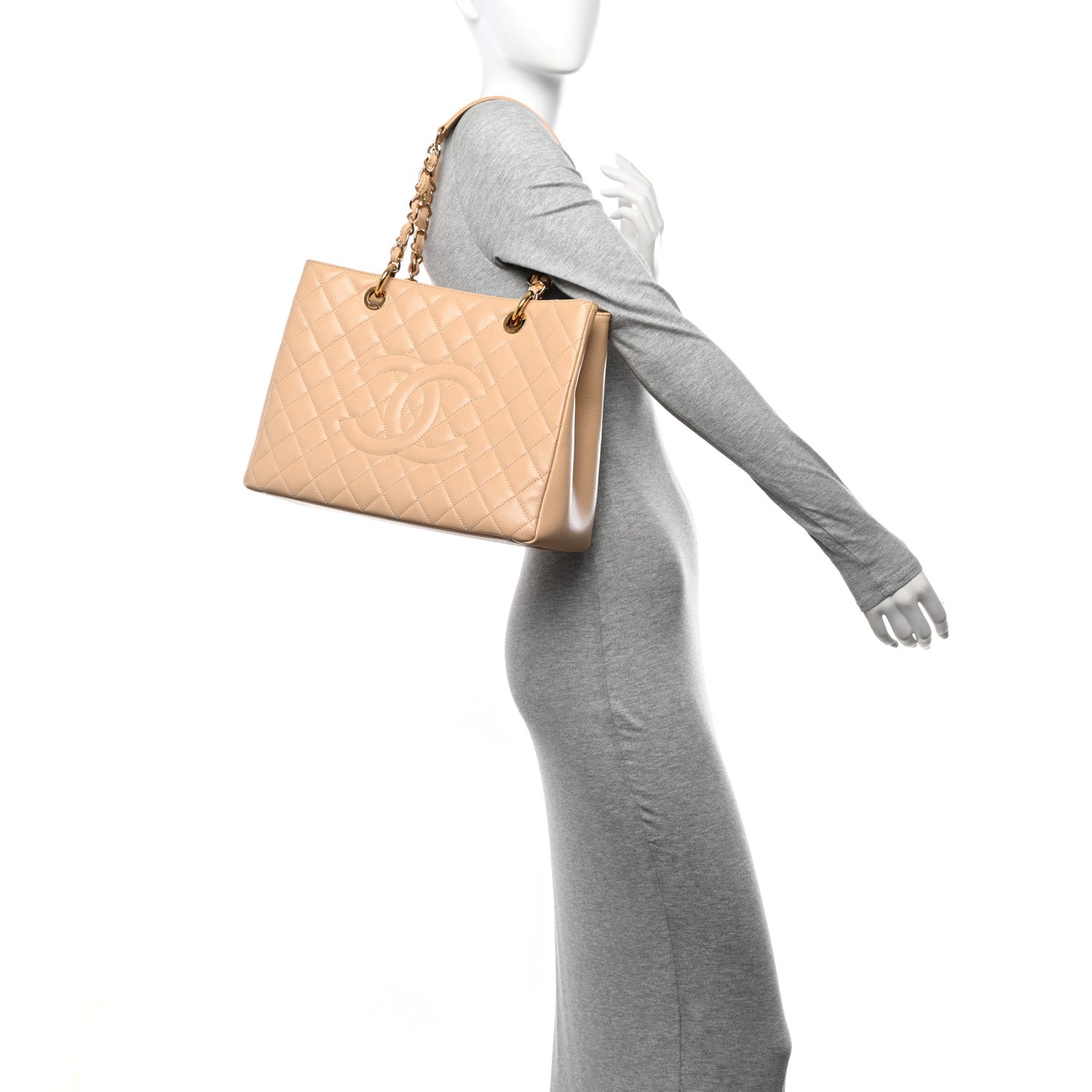 Caviar Quilted Grand Shopping Tote GST Beige