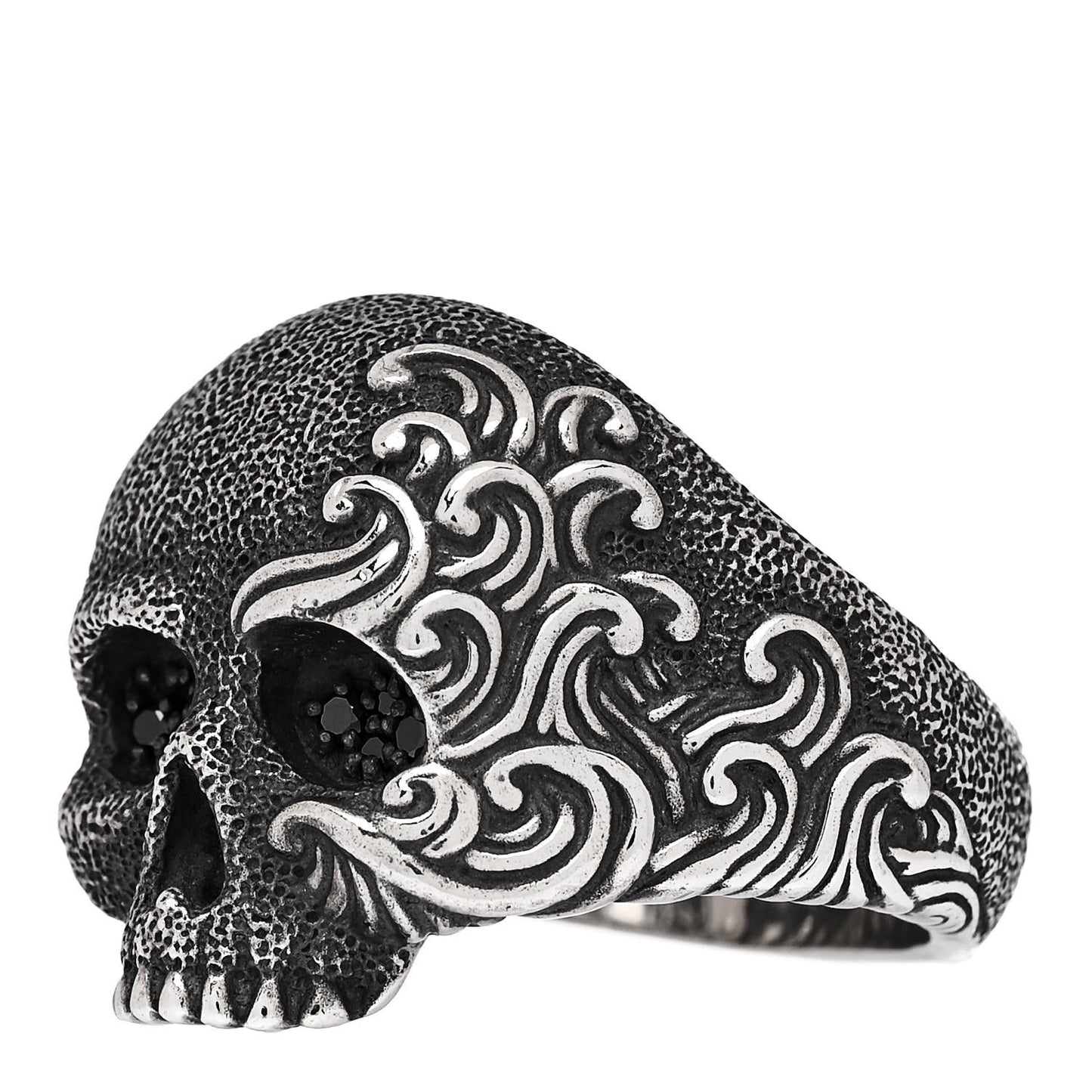Sterling Silver Black Diamond Waves Skull Ring 70 13