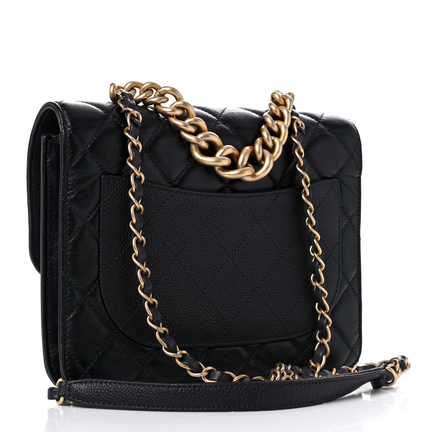Calfskin Caviar Quilted Chain Handle Flap Black