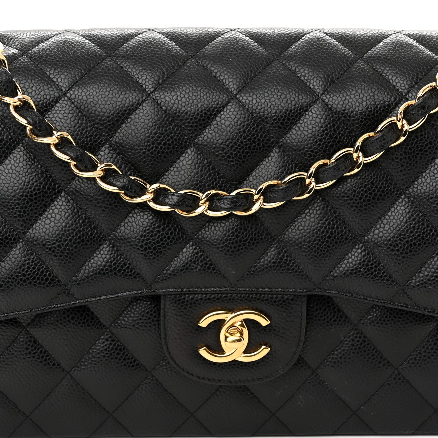 Caviar Quilted Jumbo Double Flap Black