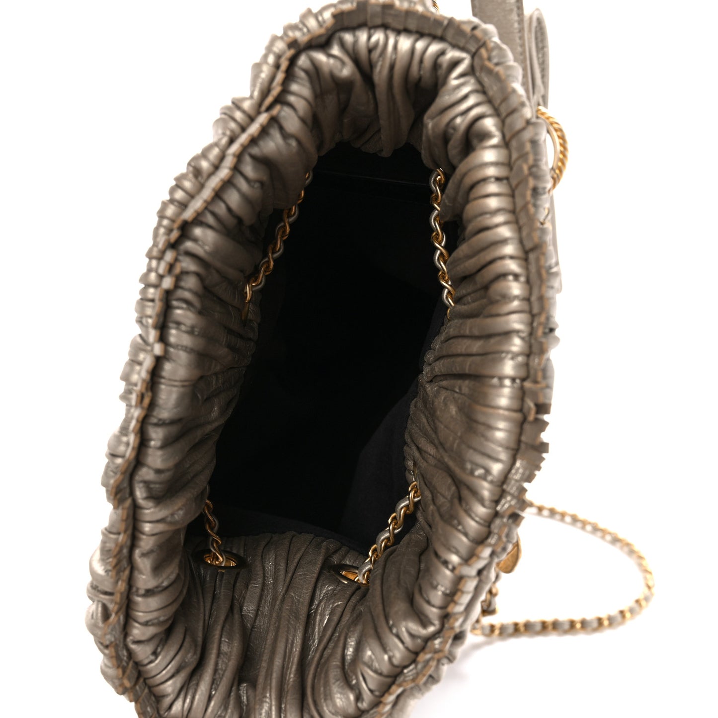 Iridescent Crumpled Calfskin Small Coco Pleats Backpack Gold
