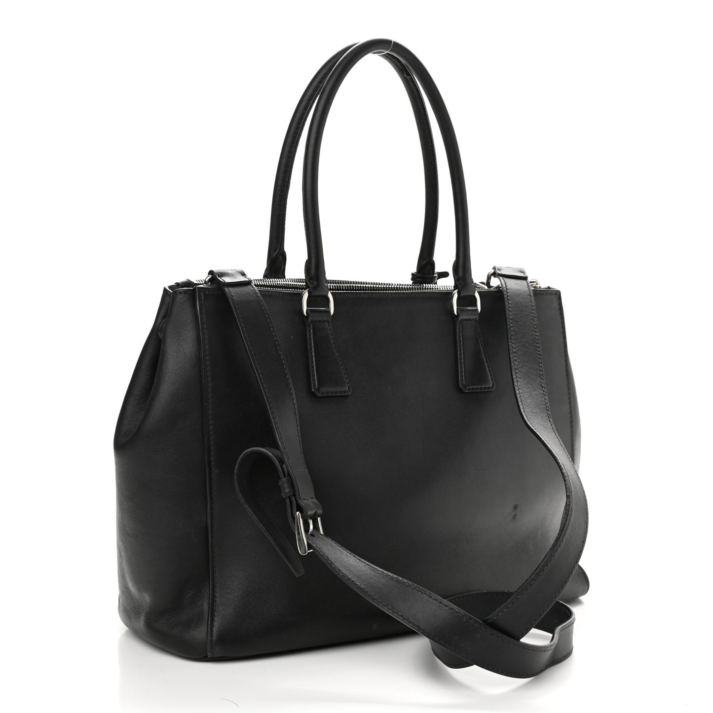 Soft Calfskin Galleria Double Zip Tote Black