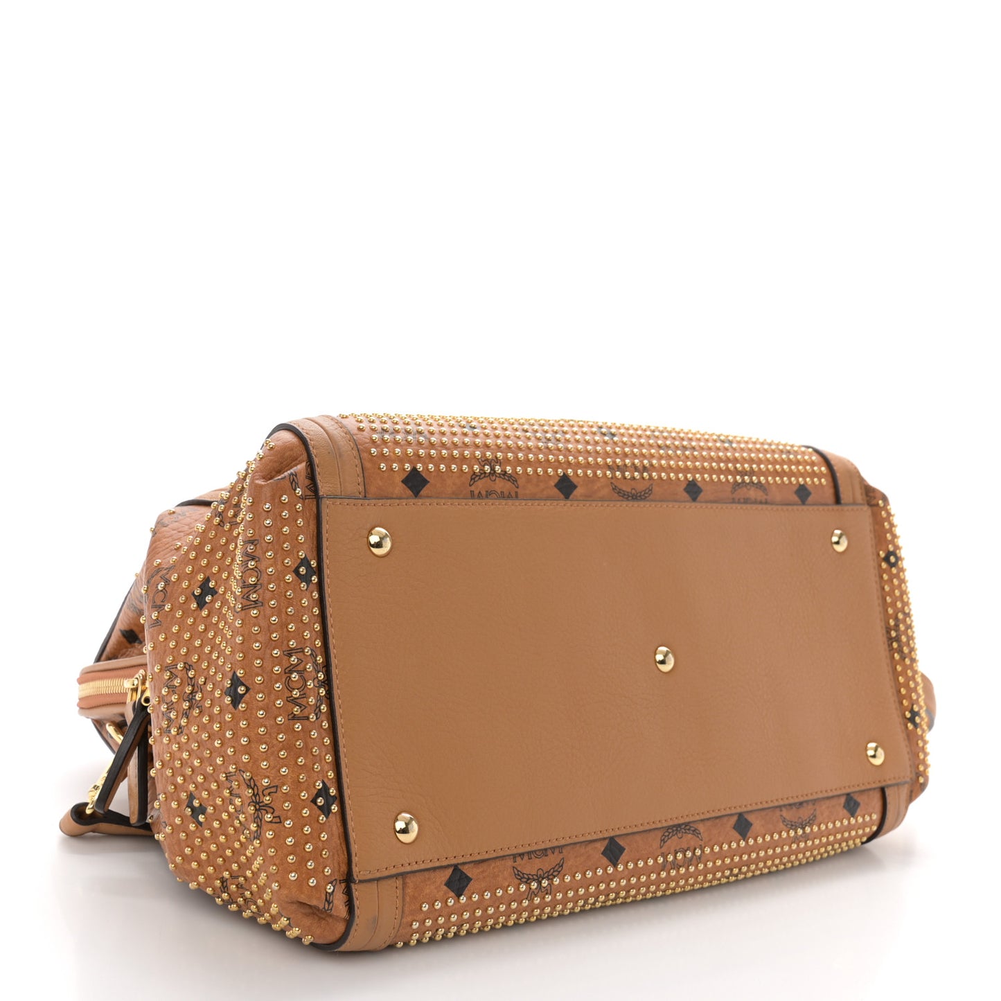 Visetos Studded Boston Satchel Cognac