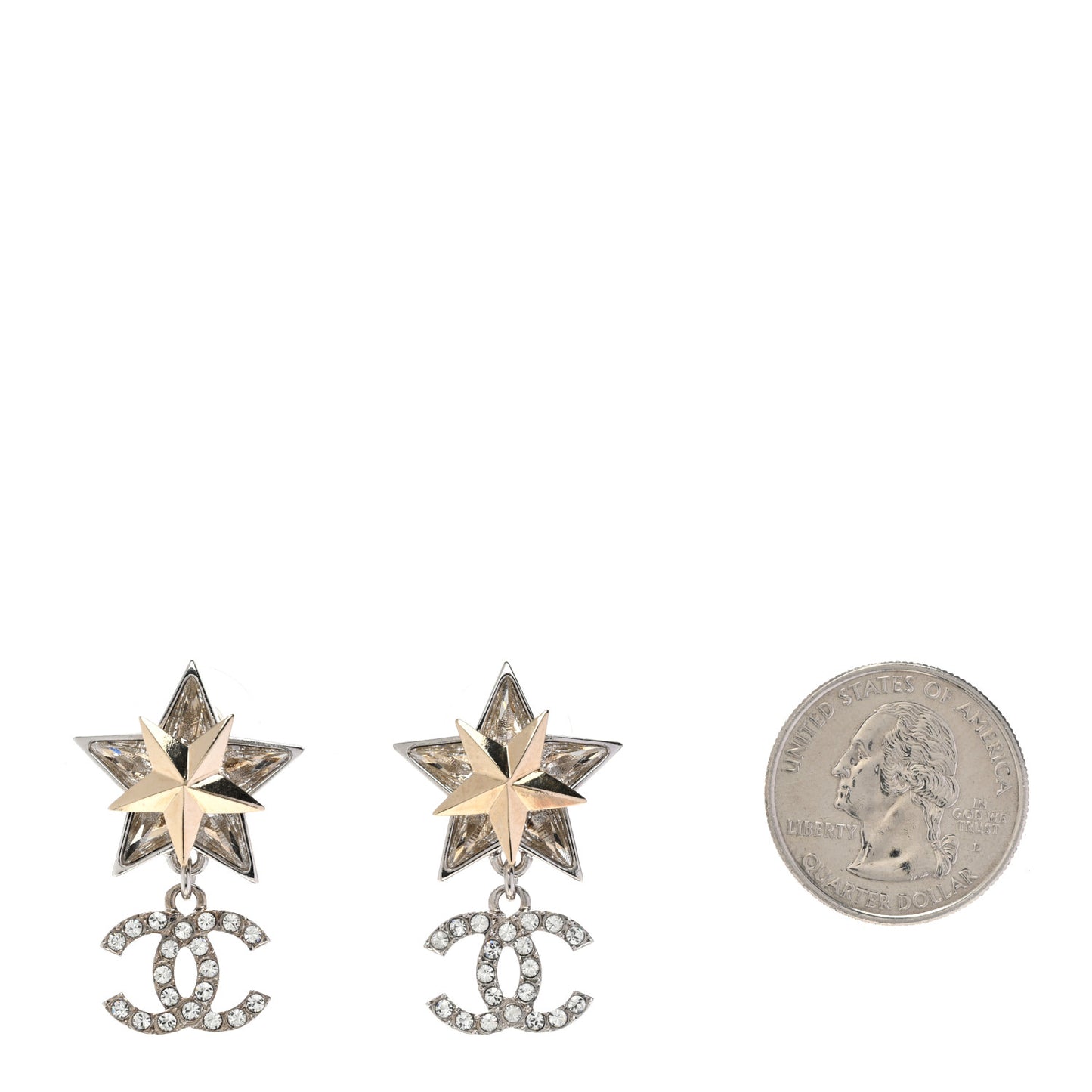 Crystal CC Star Drop Earrings Silver Gold